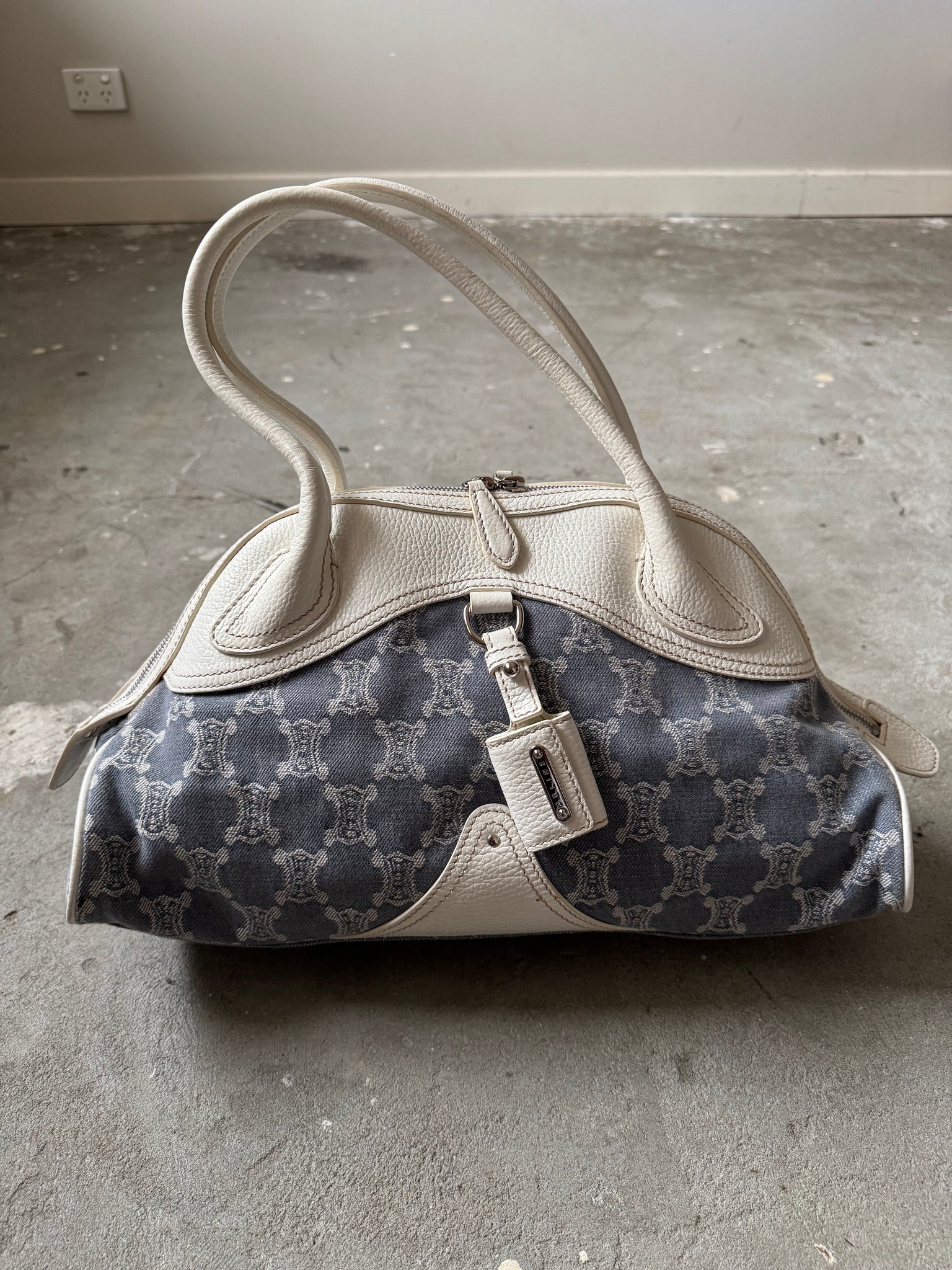 Celine Macadam Denim ShoulderBag Blue/White