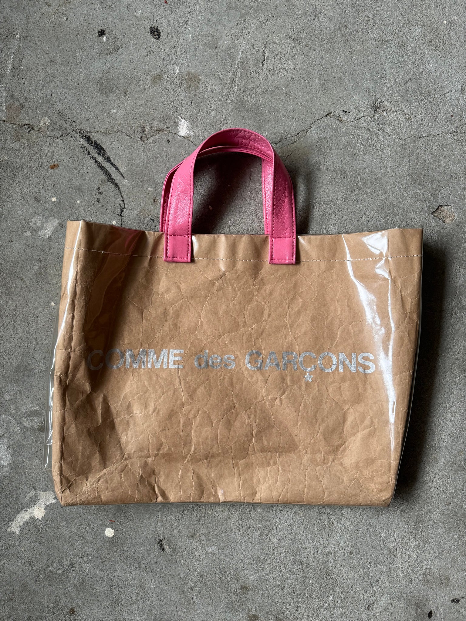 Comme Des Garcons PVC Paper Tote Bag Beige/Pink