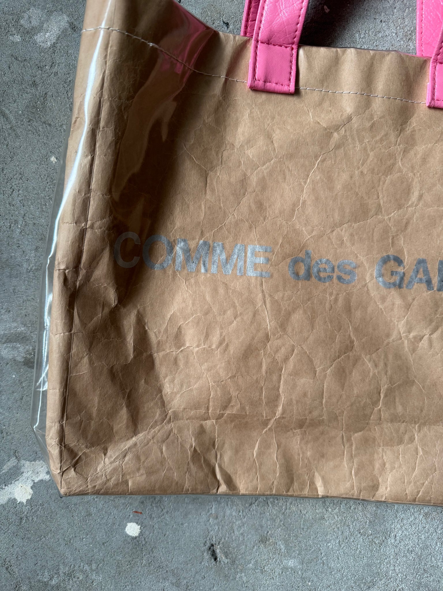 Comme Des Garcons PVC Paper Tote Bag Beige/Pink