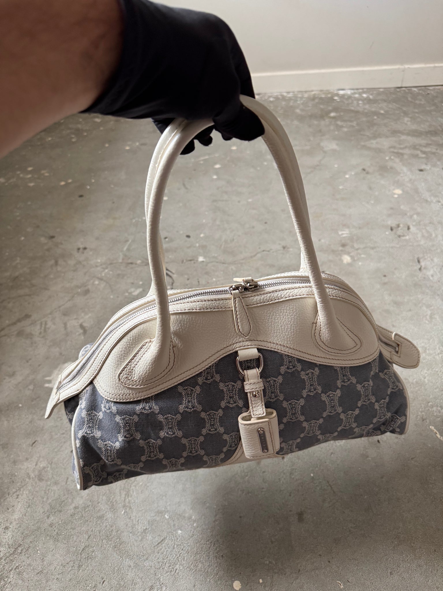 Celine Macadam Denim ShoulderBag Blue/White