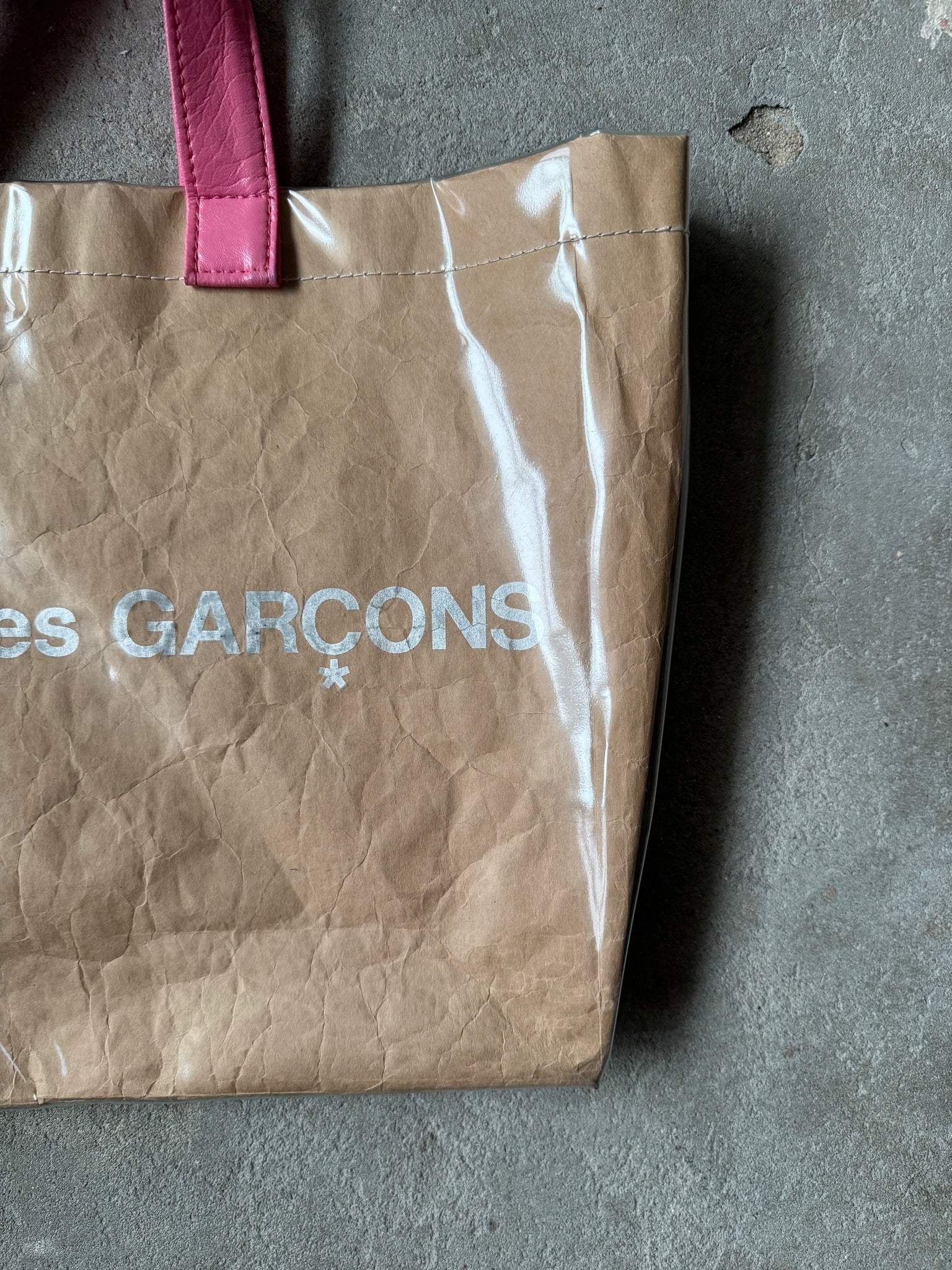 Comme Des Garcons PVC Paper Tote Bag Beige/Pink