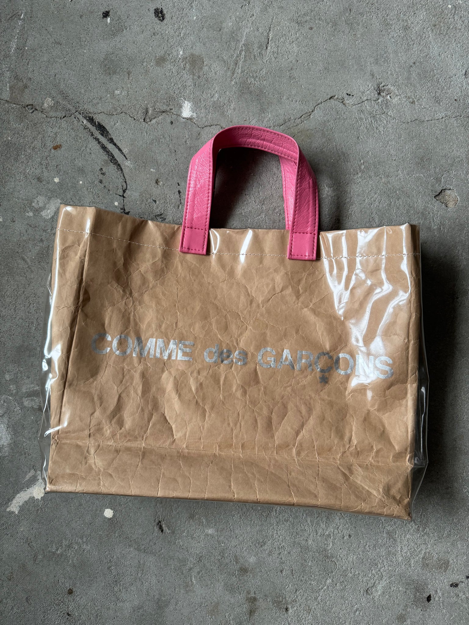 Comme Des Garcons PVC Paper Tote Bag Beige/Pink