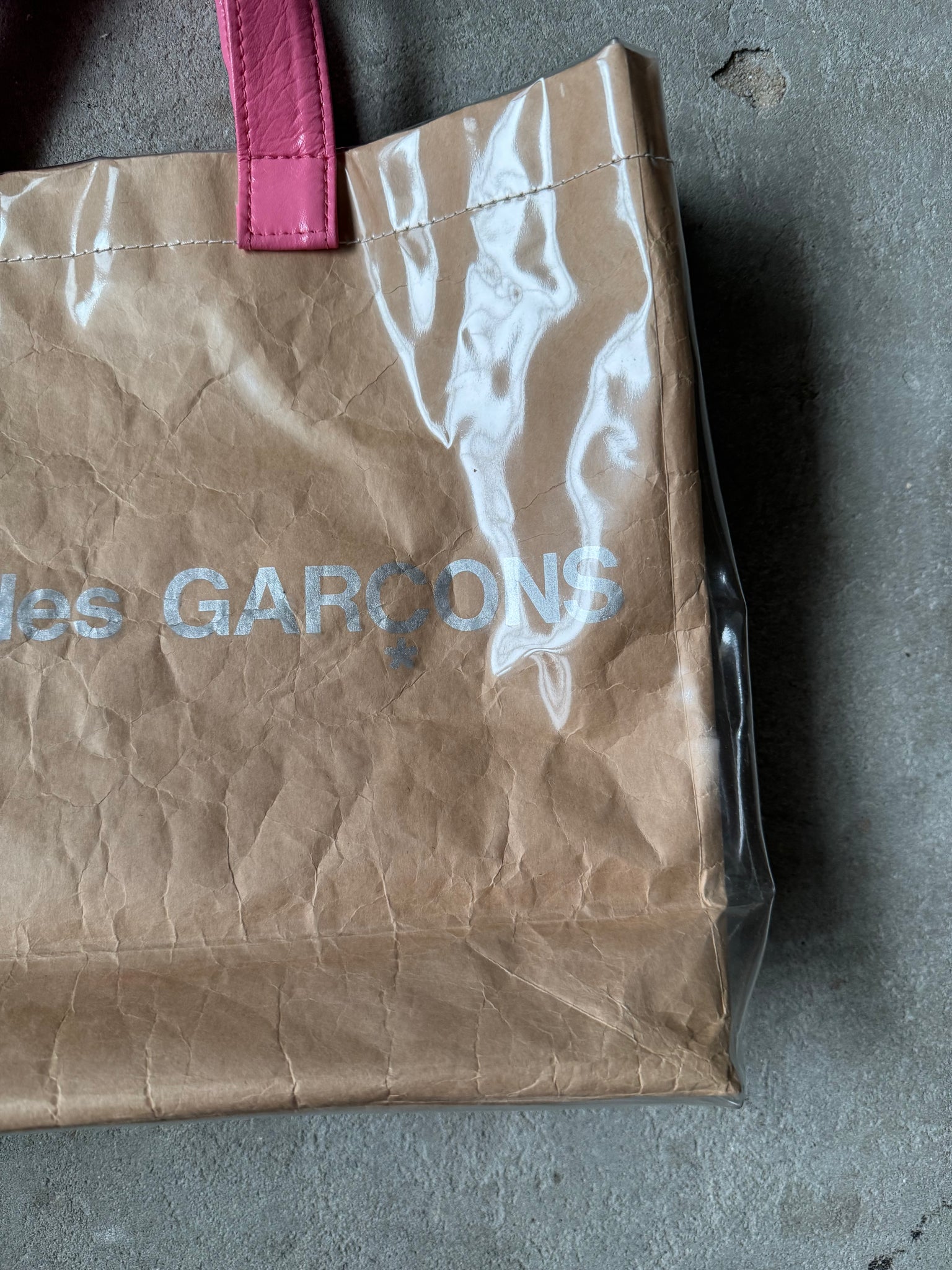 Comme Des Garcons PVC Paper Tote Bag Beige/Pink