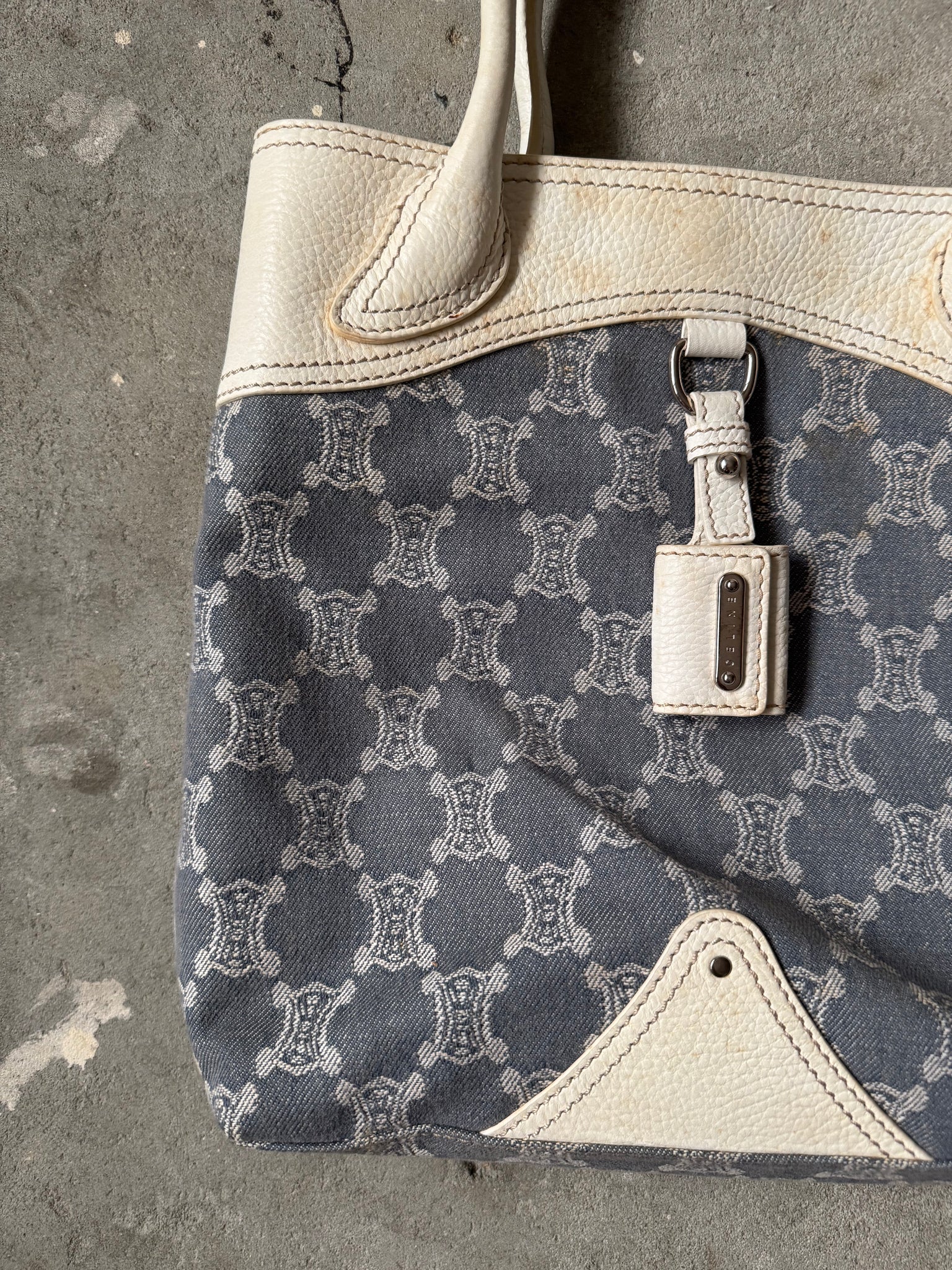 Celine Triomphe Macadam Denim Tote Bag Blue/White