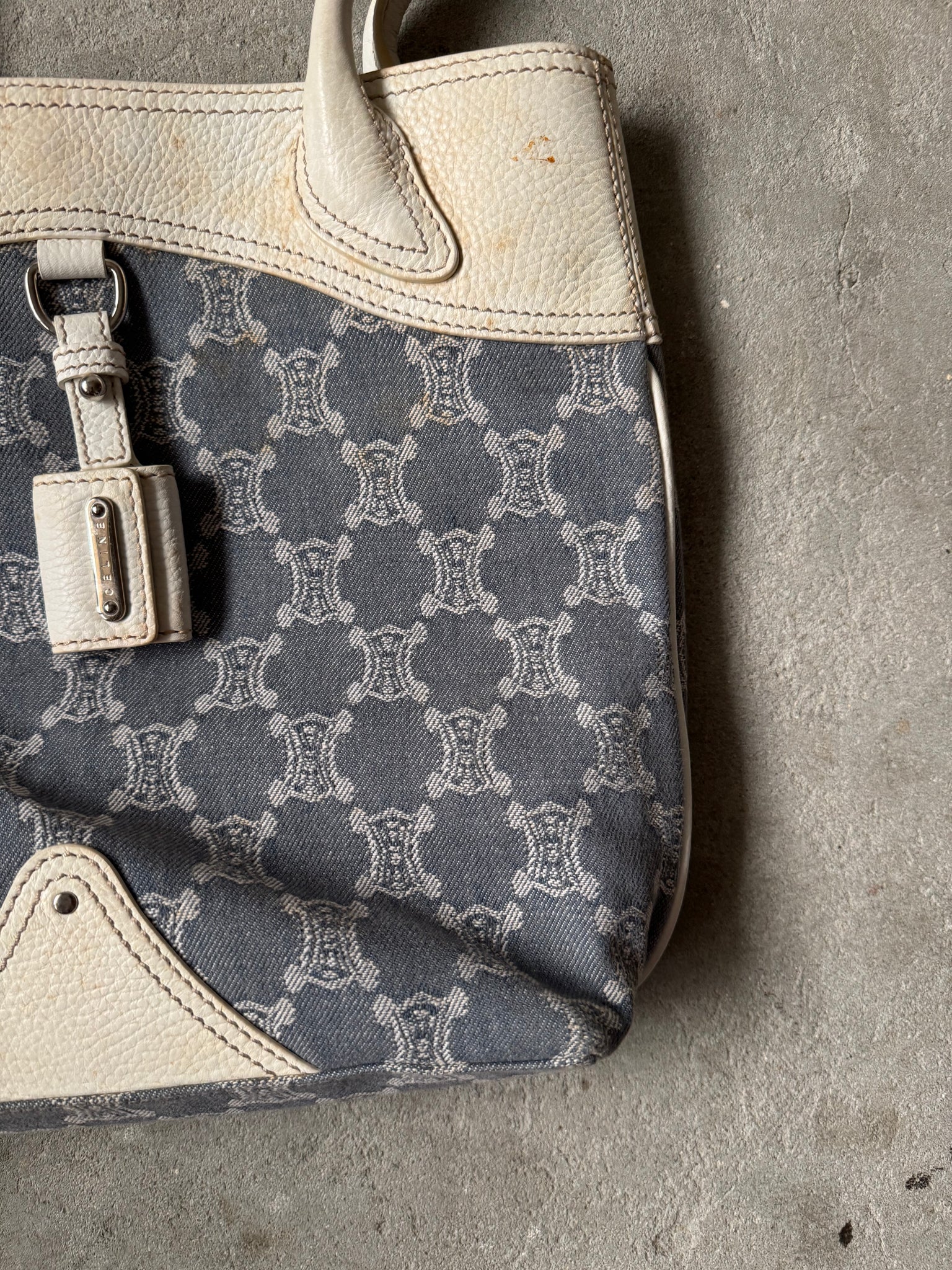 Celine Triomphe Macadam Denim Tote Bag Blue/White
