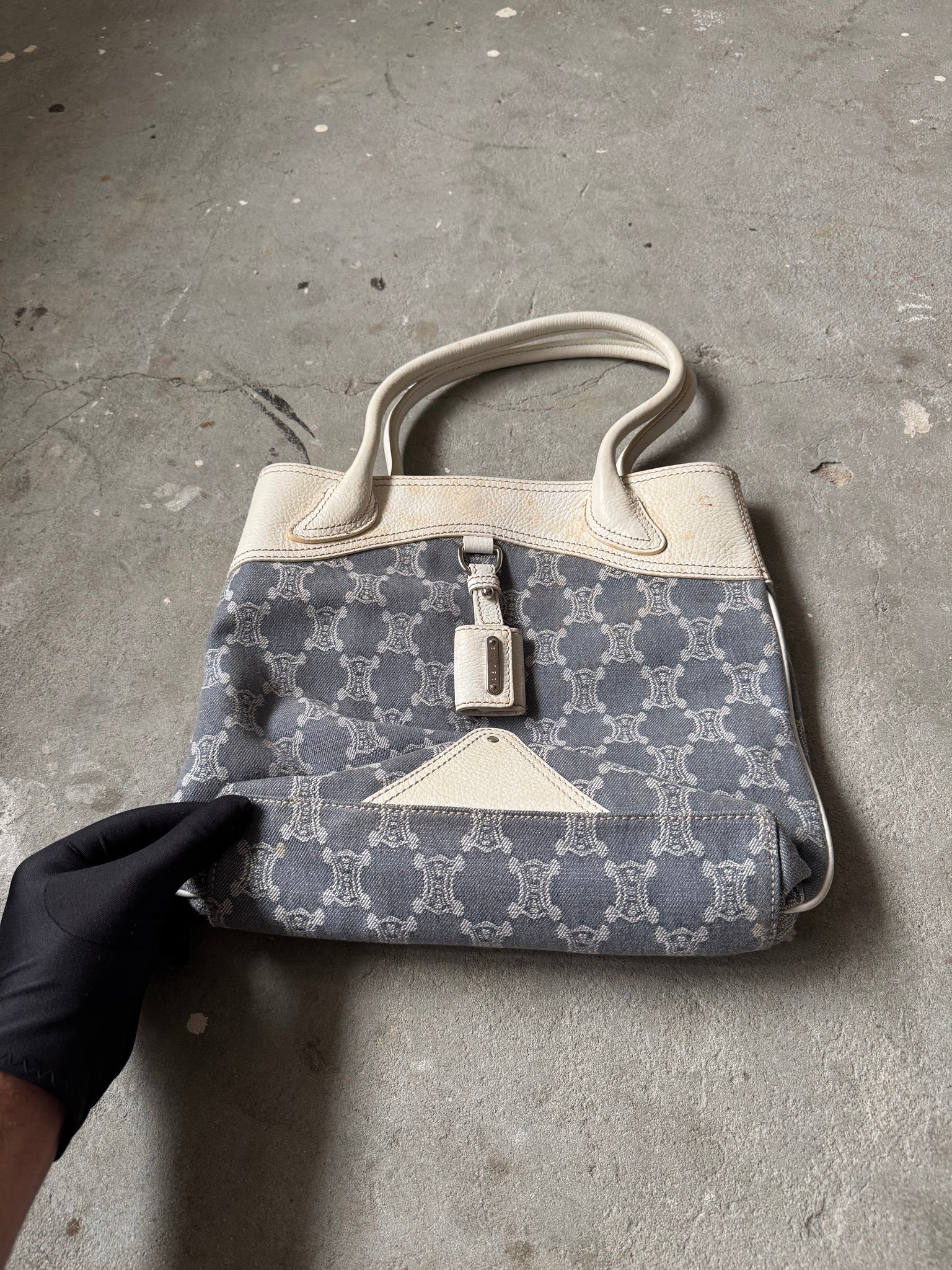 Celine Triomphe Macadam Denim Tote Bag Blue/White