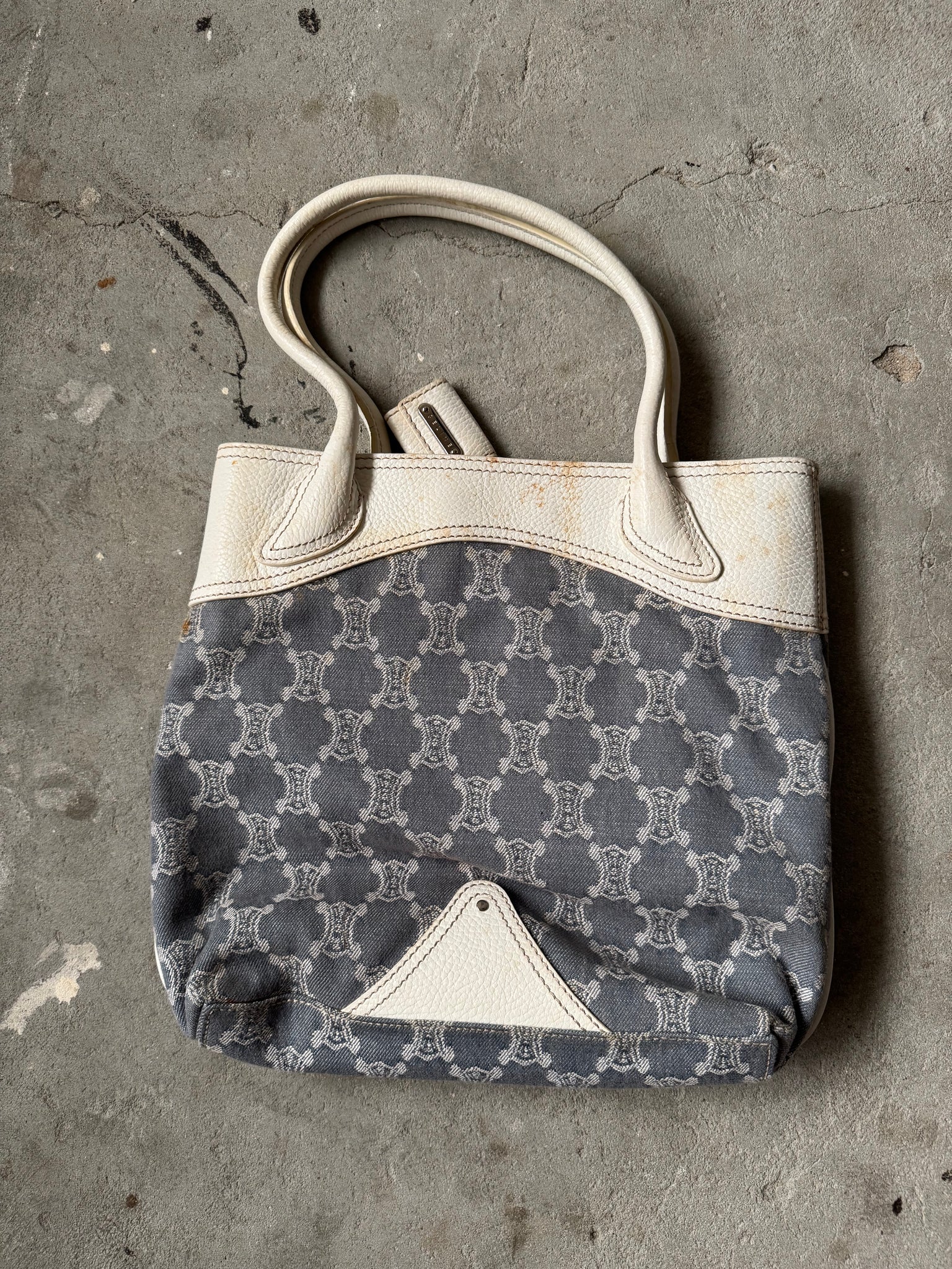 Celine Triomphe Macadam Denim Tote Bag Blue/White