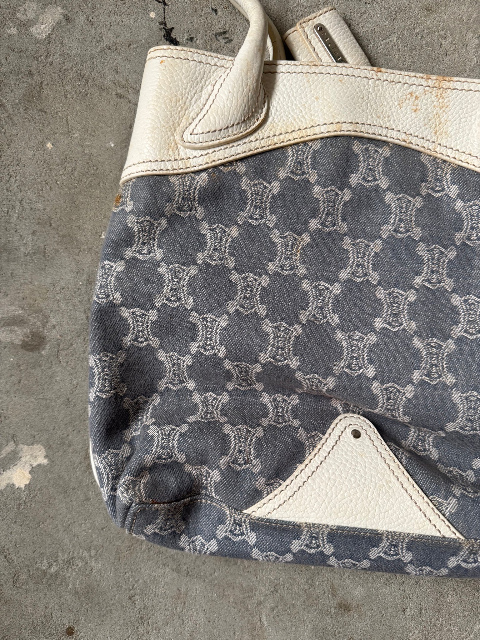 Celine Triomphe Macadam Denim Tote Bag Blue/White