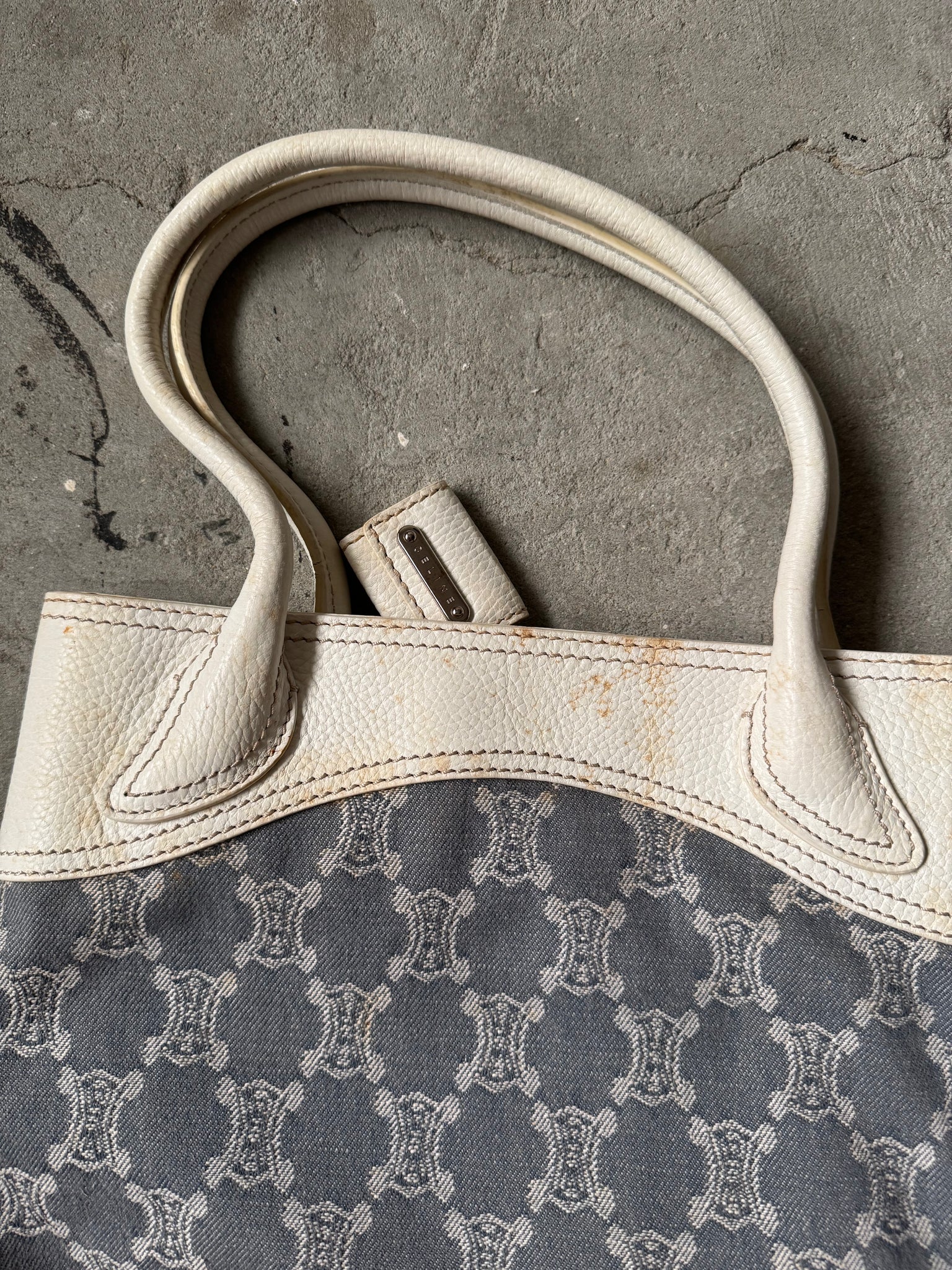 Celine Triomphe Macadam Denim Tote Bag Blue/White