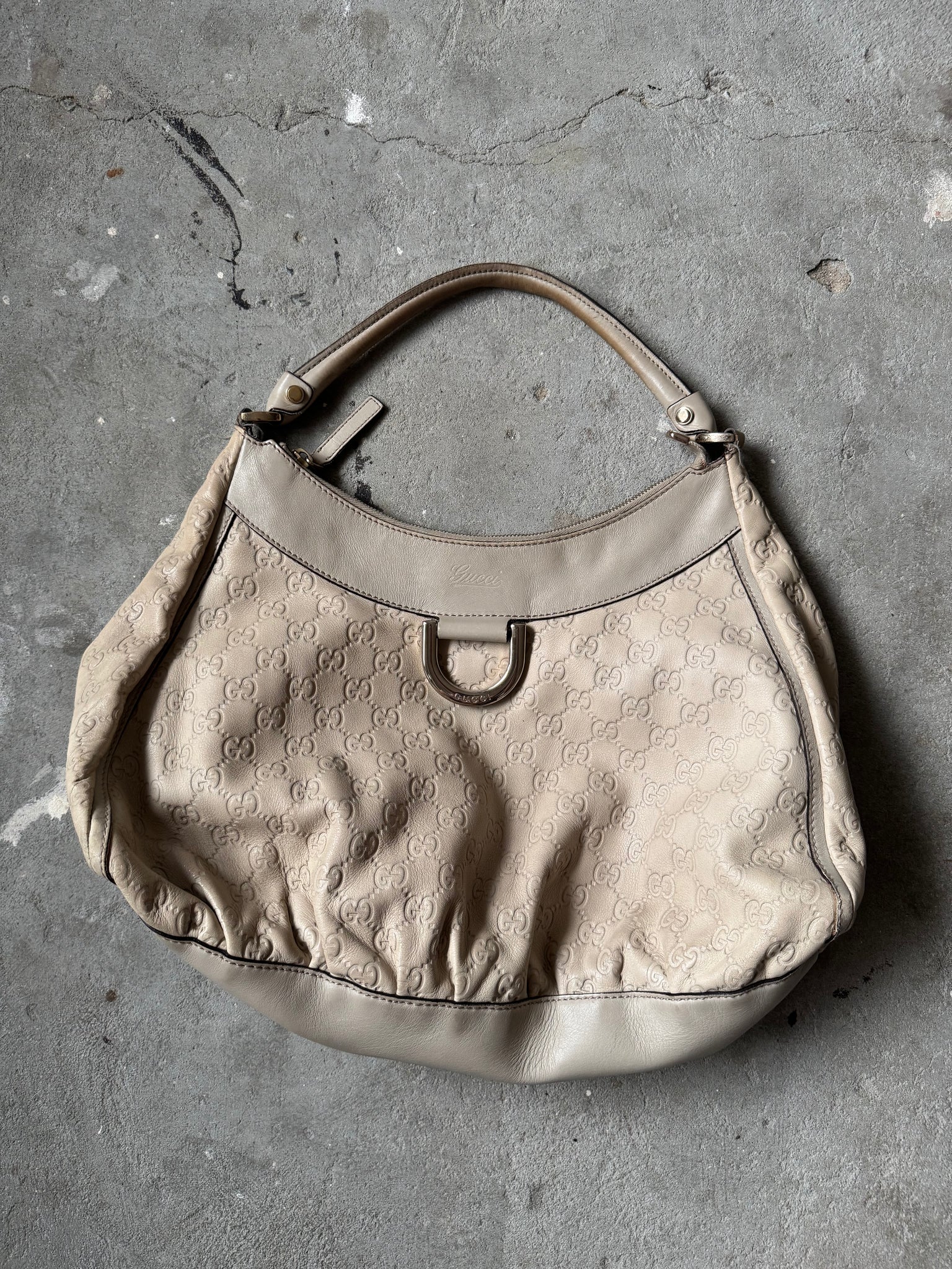 Gucci GG Monogram Abbey Guccissima Shoulder Bag Cream