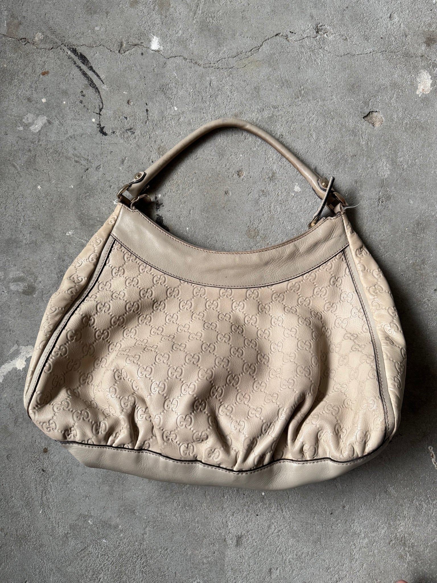 Gucci GG Monogram Abbey Guccissima Shoulder Bag Cream