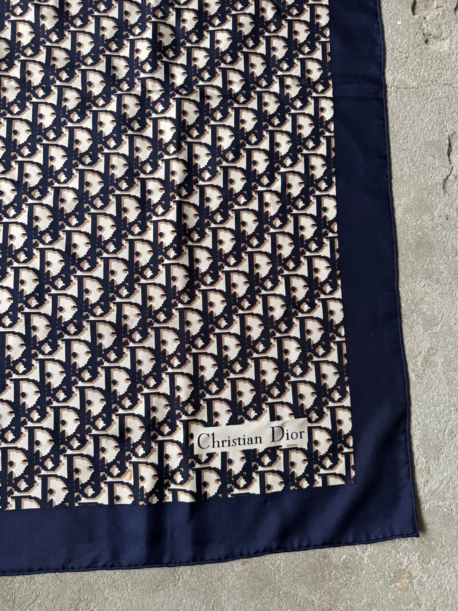 Dior Monogram Silk Scarf Navy/Beige