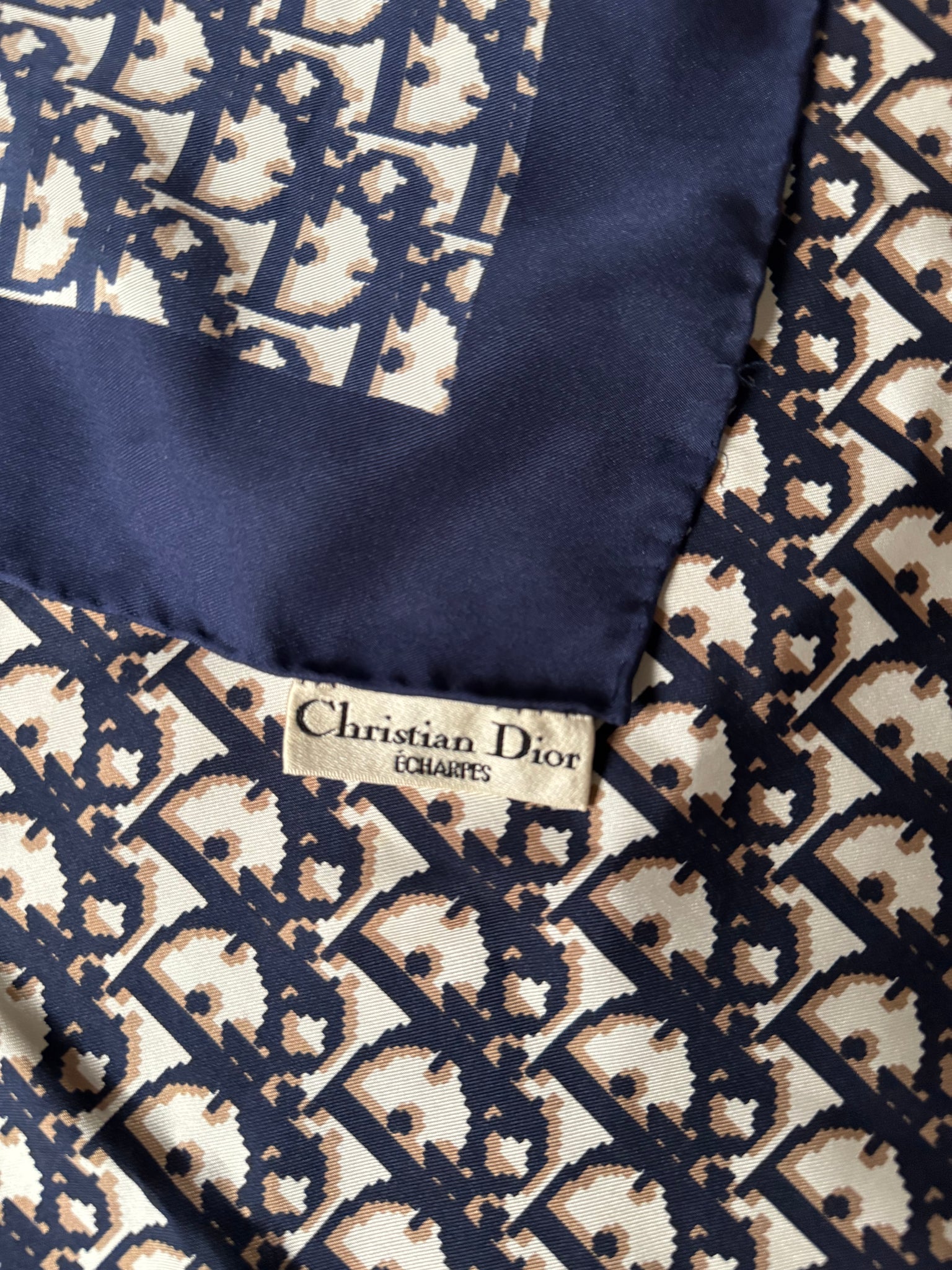 Dior Monogram Silk Scarf Navy/Beige
