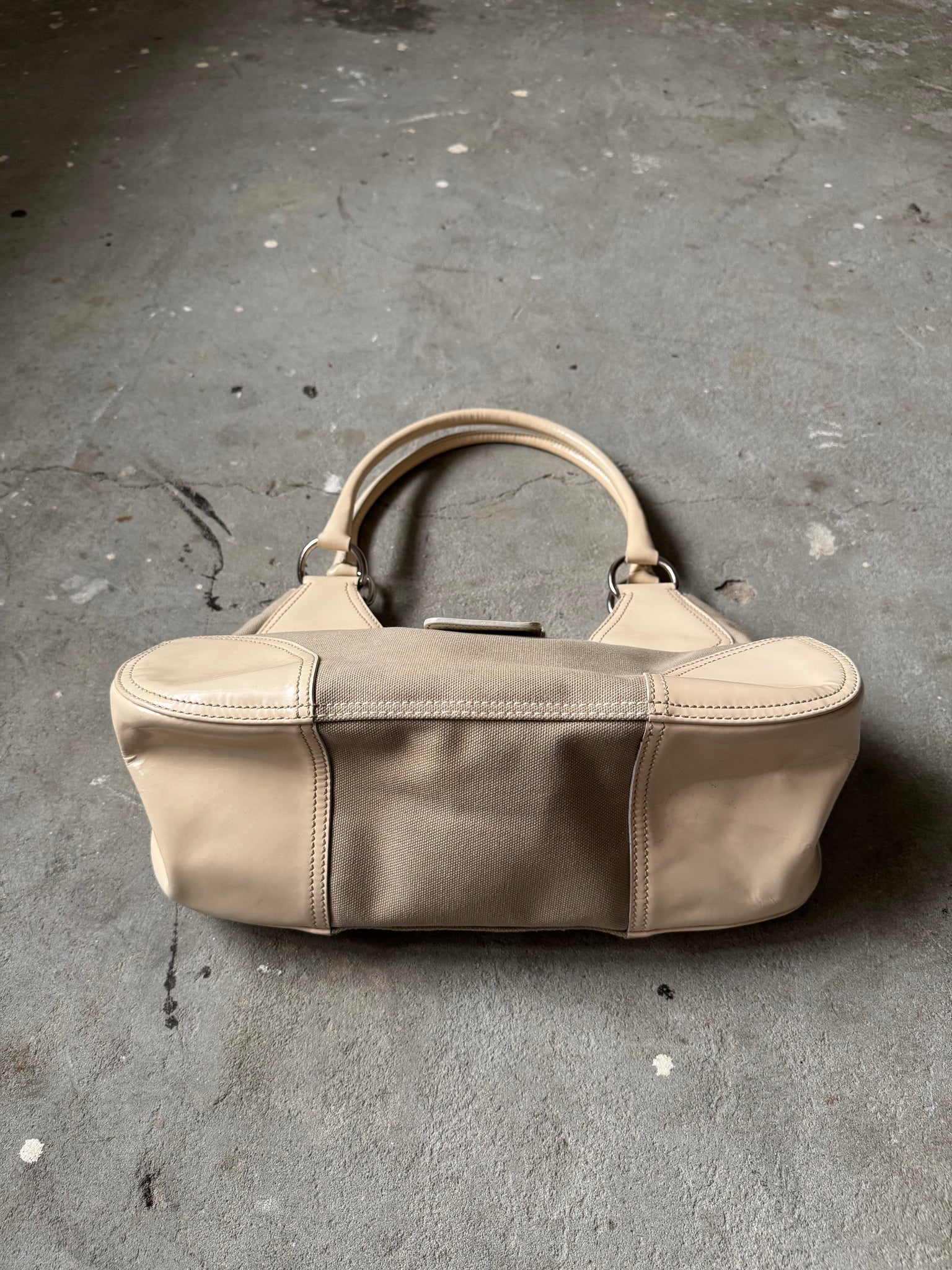 Prada Enamelled Moon Shoulder Bag Beige/Cream