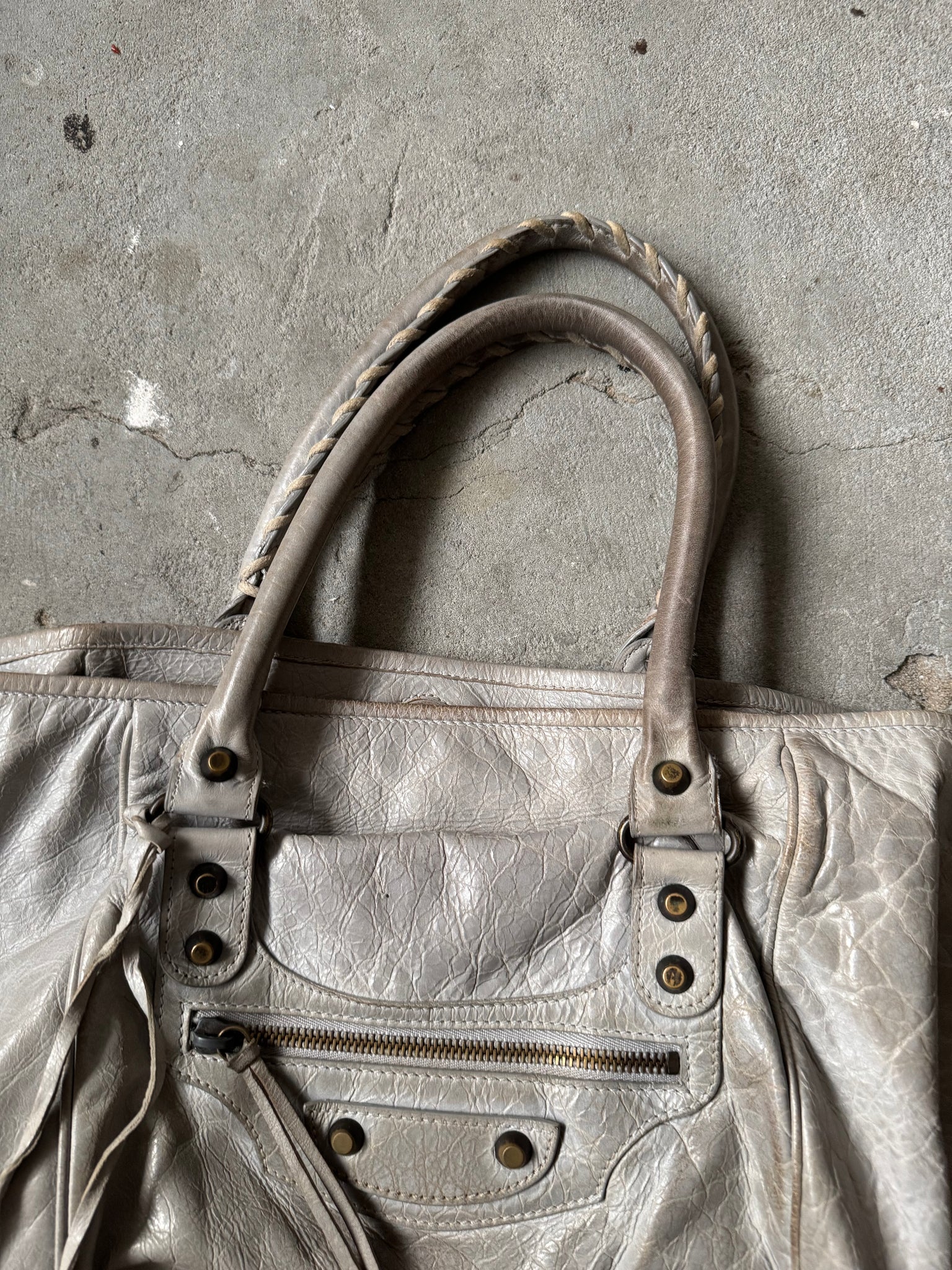 Balenciaga Motorcross City Sunday Hand Bag Grey
