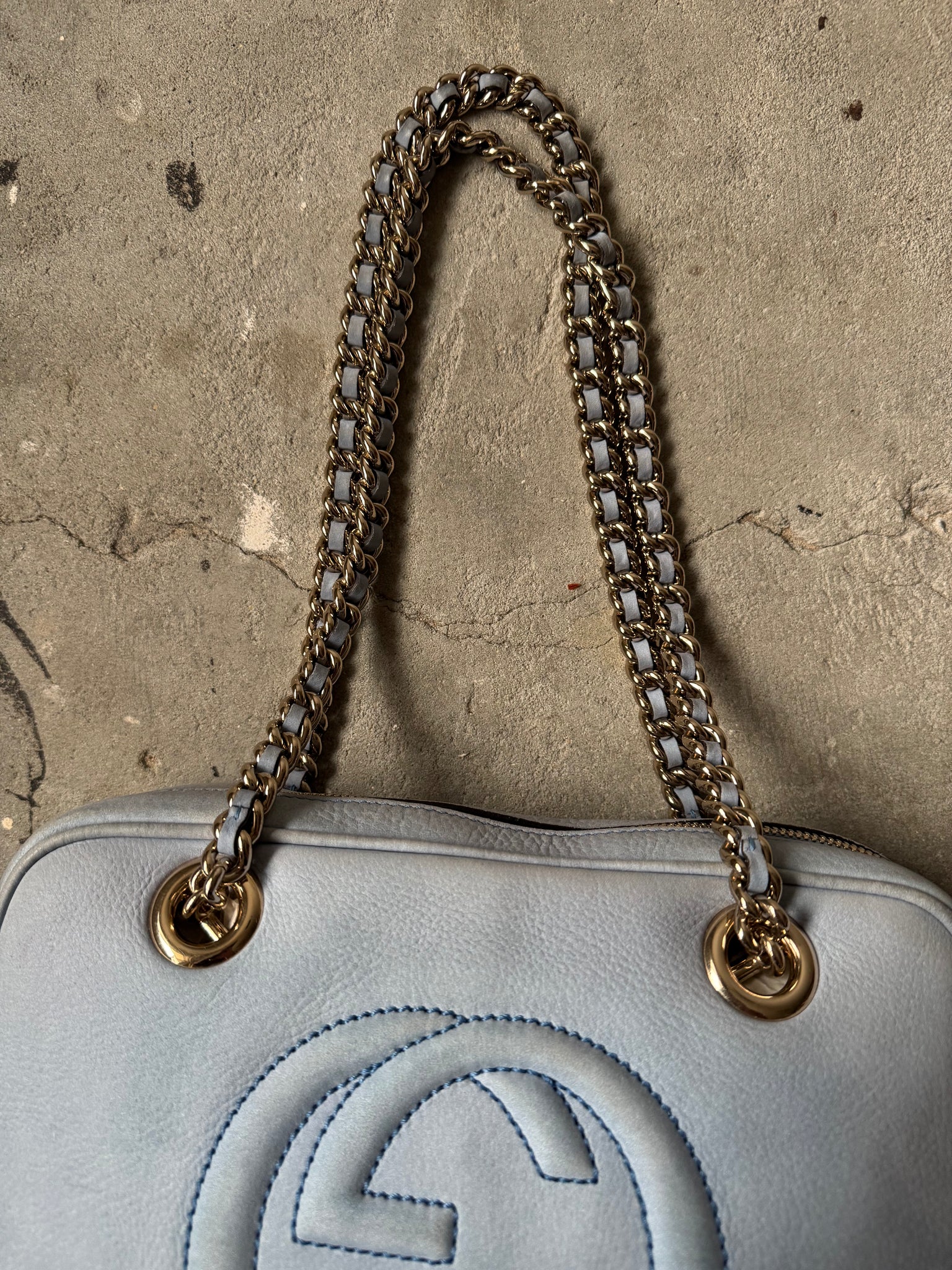 Gucci GG Soho Nubuck Chain Shoulder Bag Sky Blue