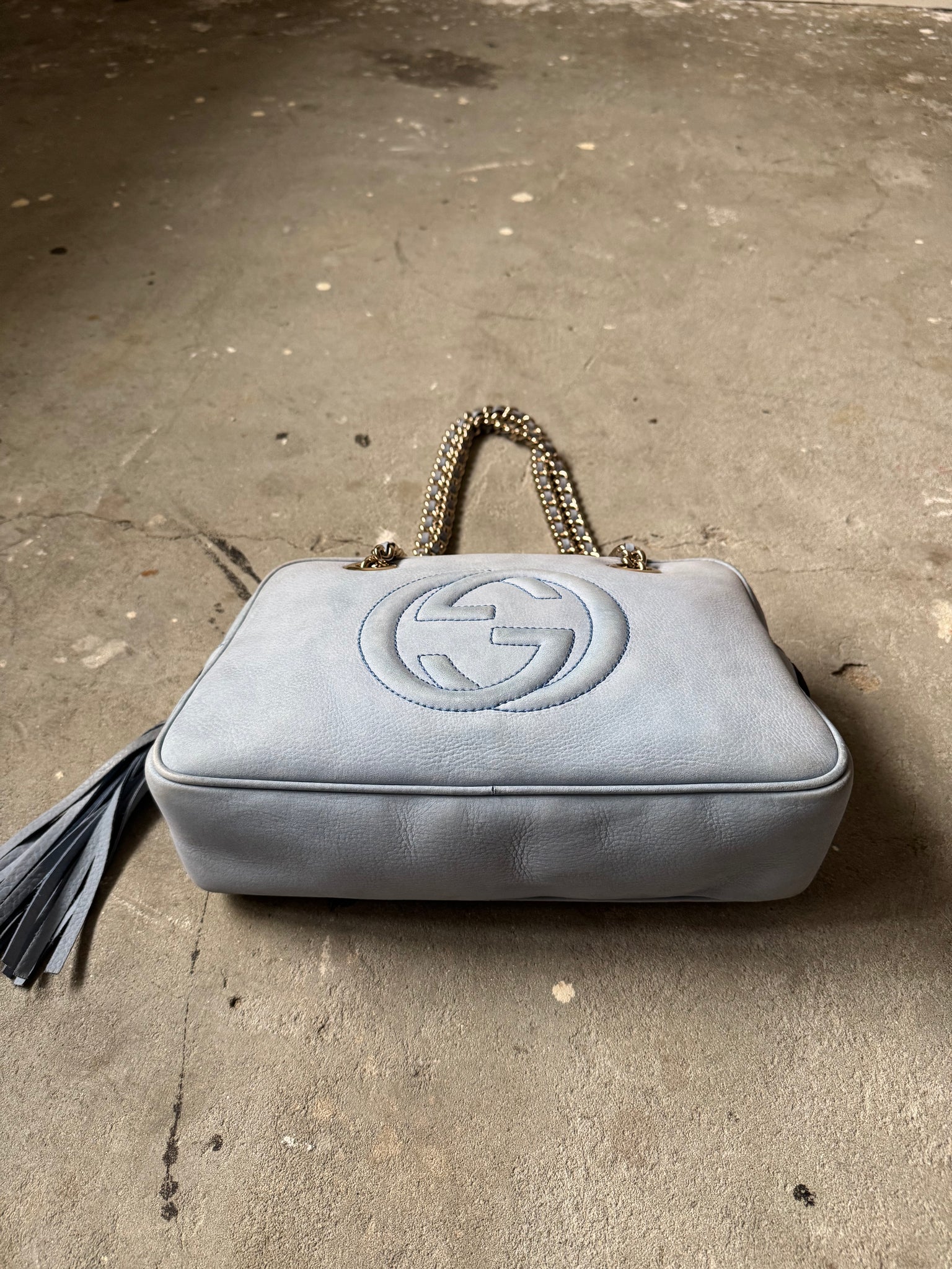 Gucci GG Soho Nubuck Chain Shoulder Bag Sky Blue
