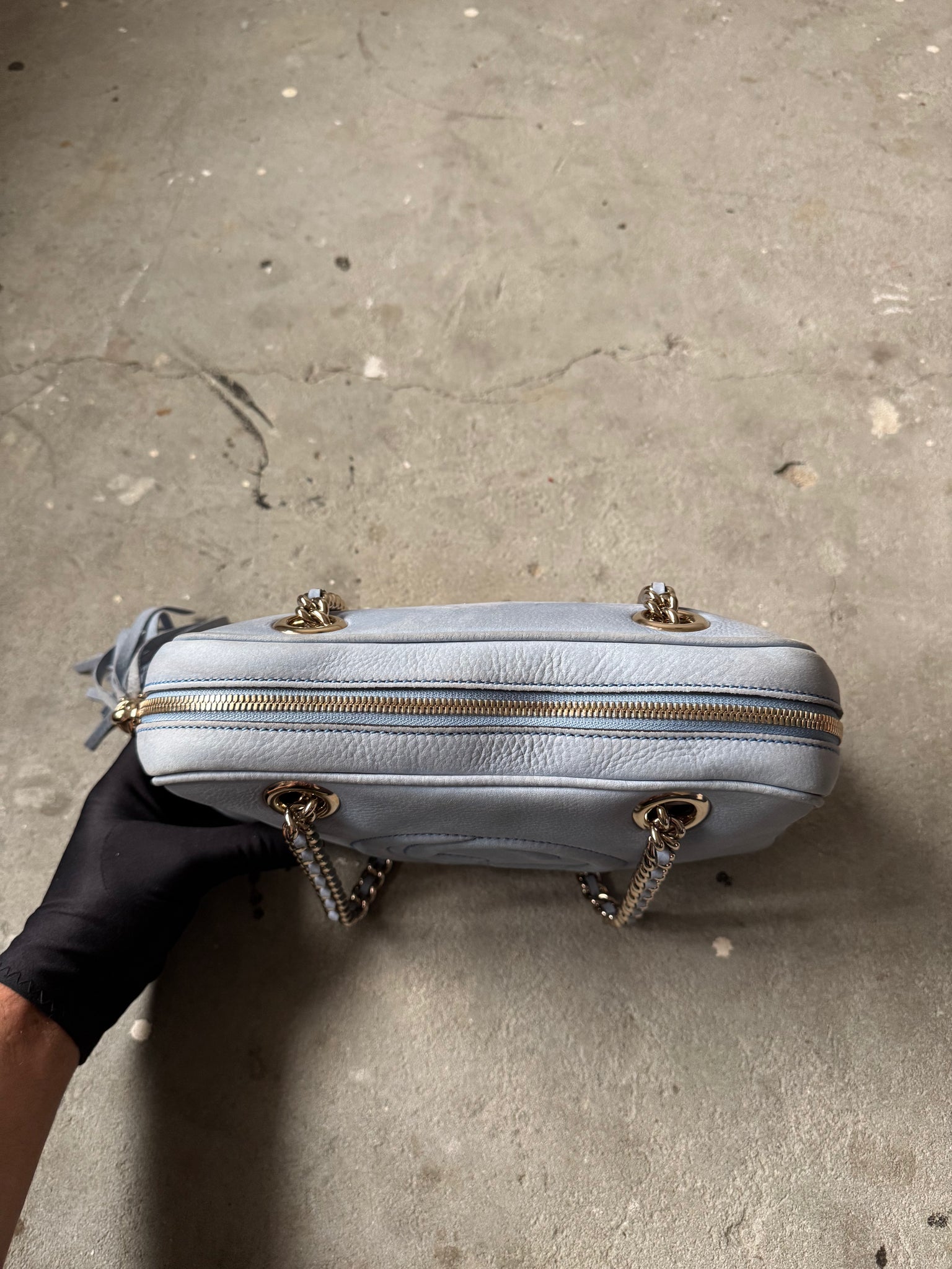 Gucci GG Soho Nubuck Chain Shoulder Bag Sky Blue