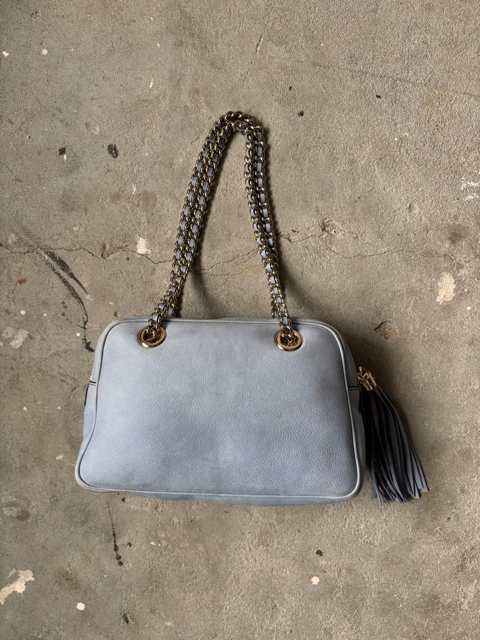Gucci GG Soho Nubuck Chain Shoulder Bag Sky Blue