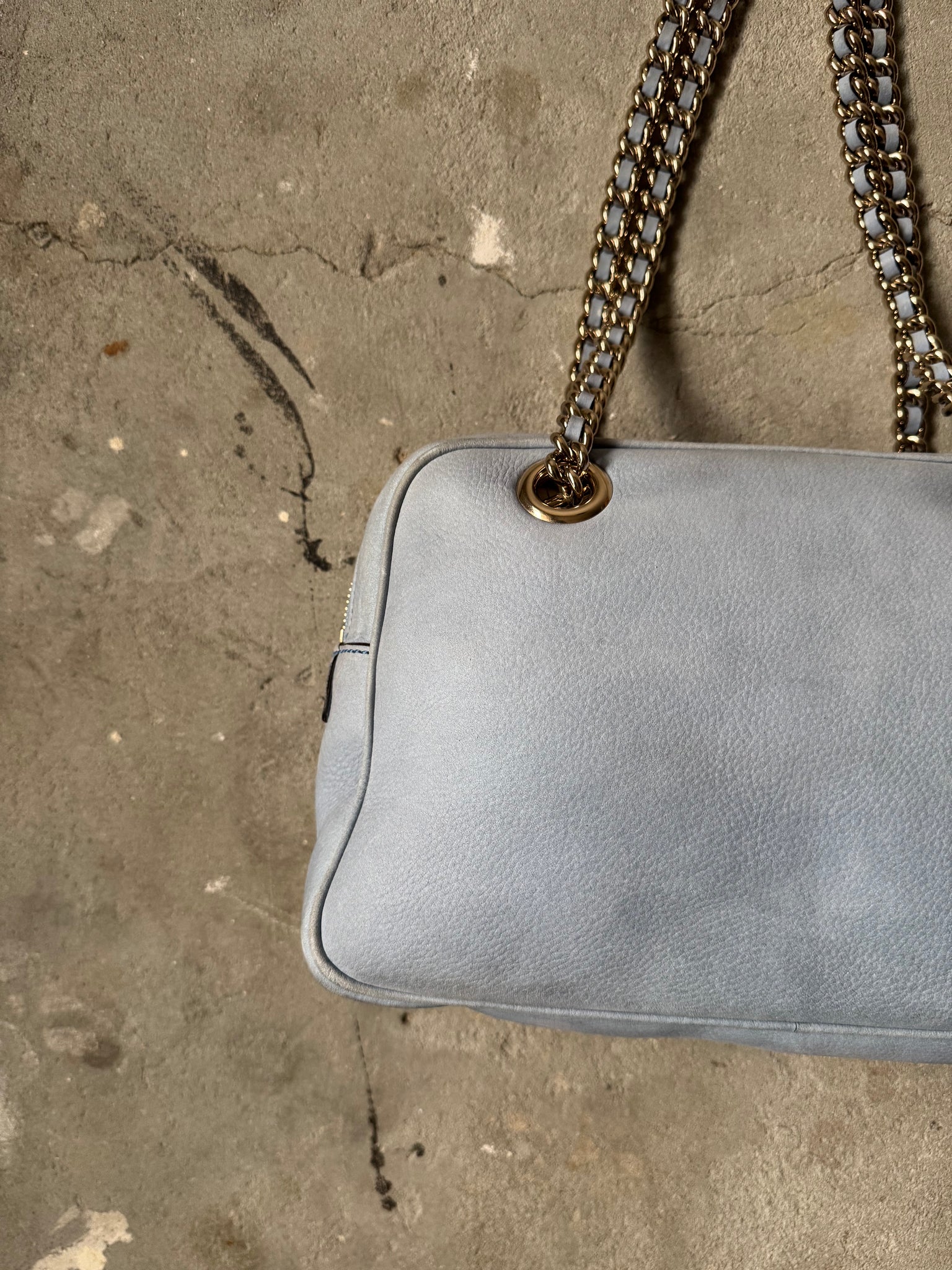 Gucci GG Soho Nubuck Chain Shoulder Bag Sky Blue