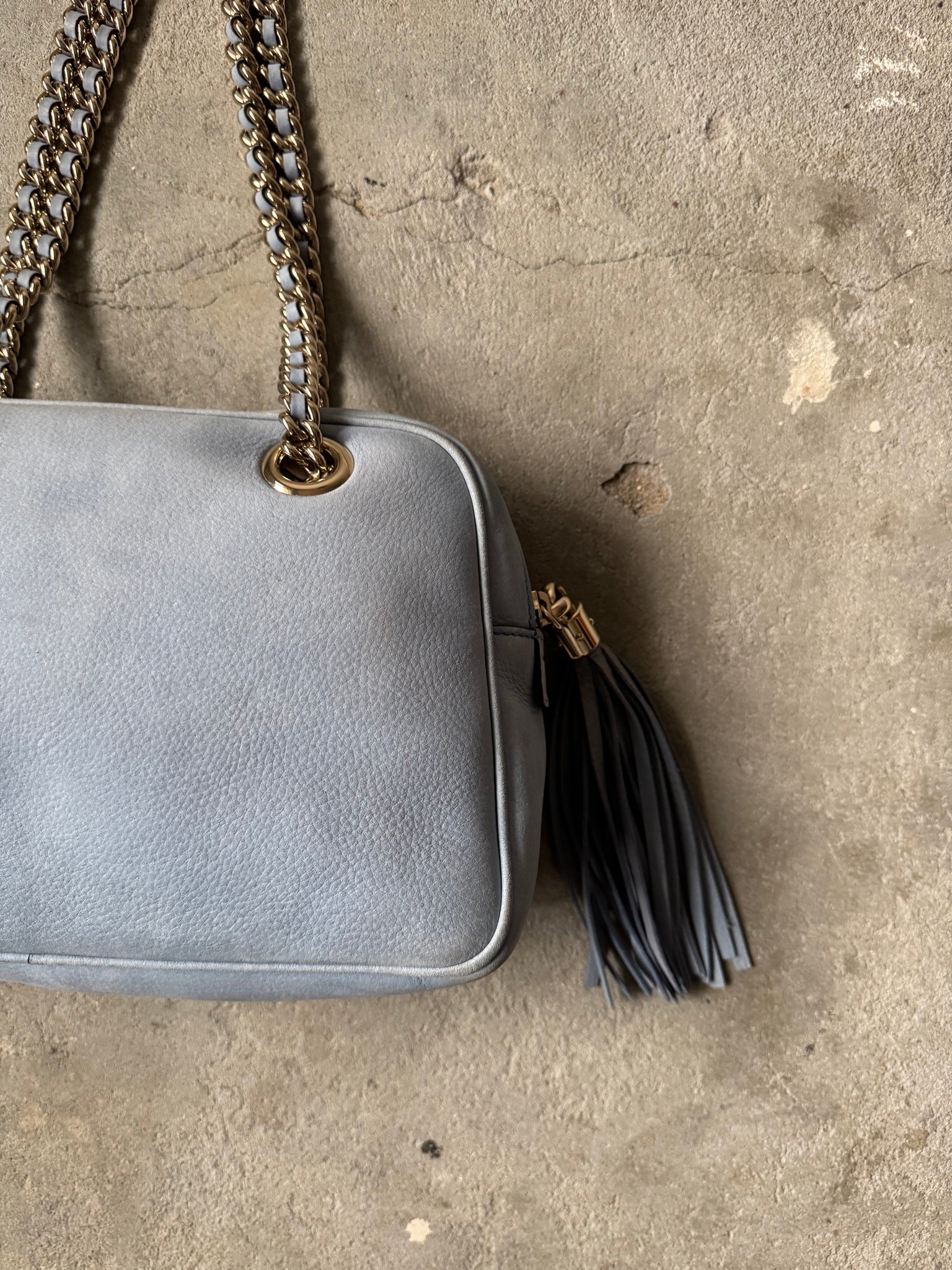 Gucci GG Soho Nubuck Chain Shoulder Bag Sky Blue