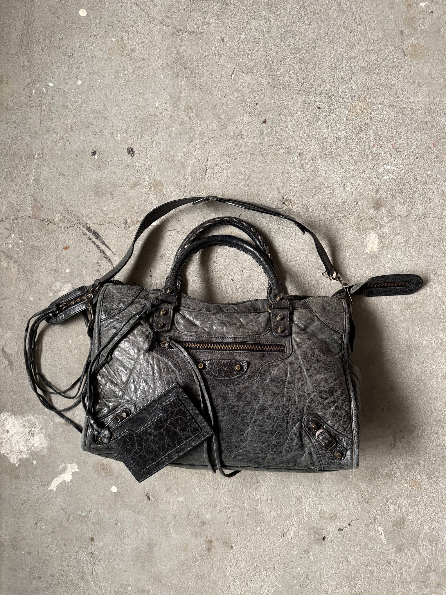 Balenciaga 2Way Agneau Leather Motorcycle City Bag Black