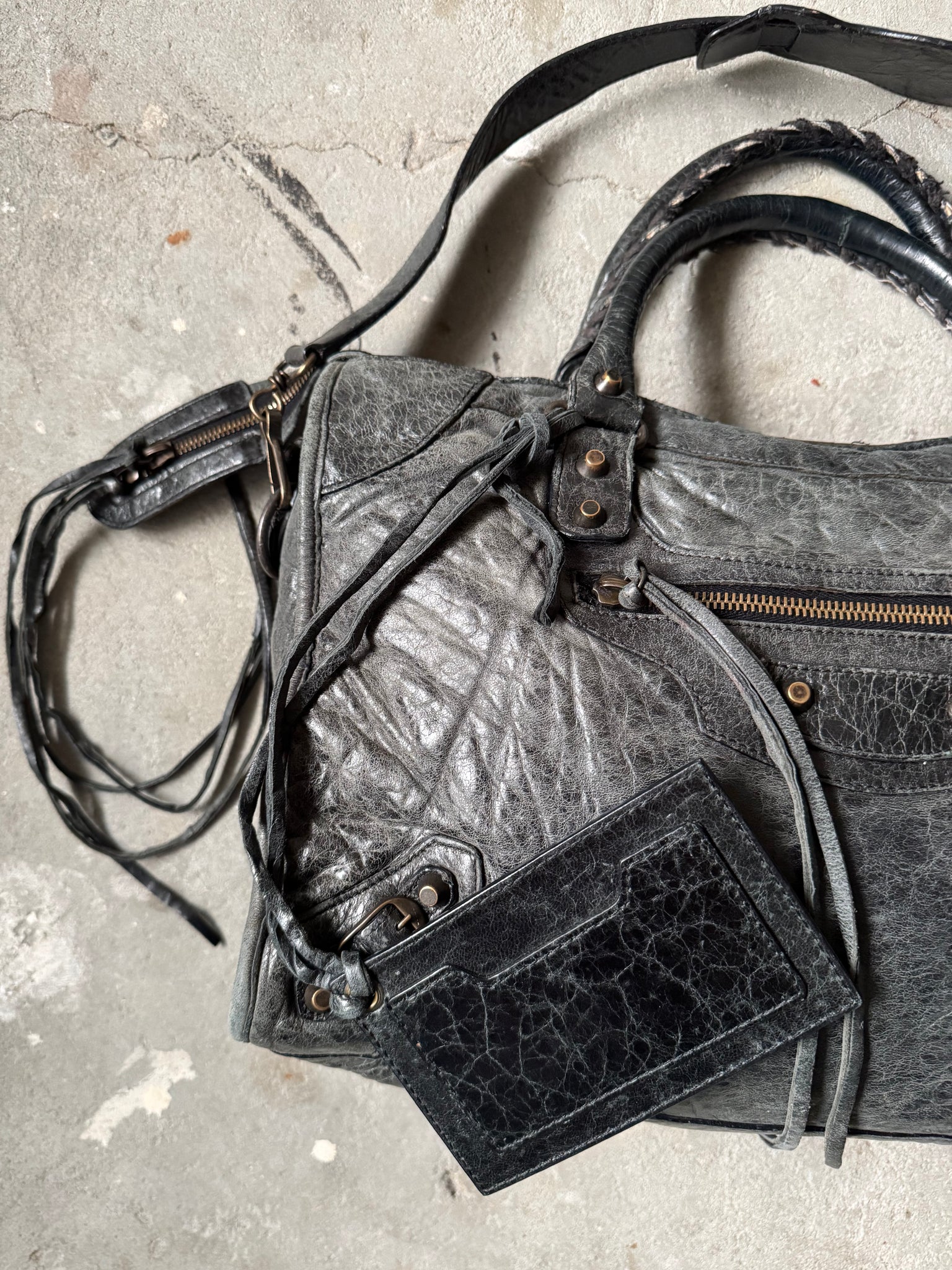 Balenciaga 2Way Agneau Leather Motorcycle City Bag Black