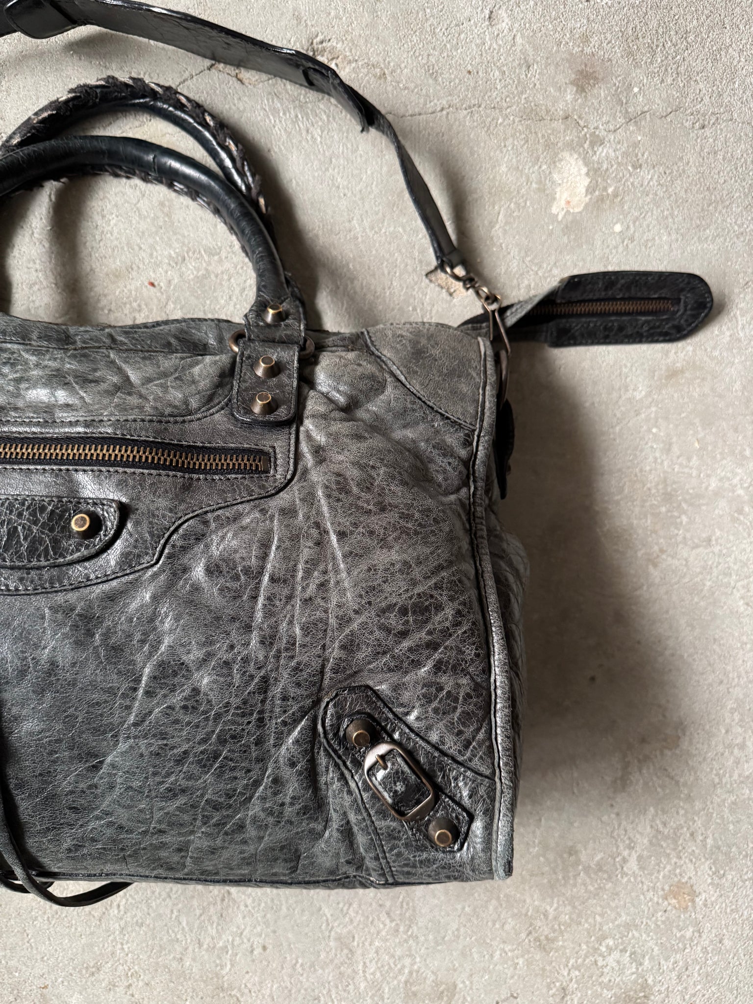 Balenciaga 2Way Agneau Leather Motorcycle City Bag Black