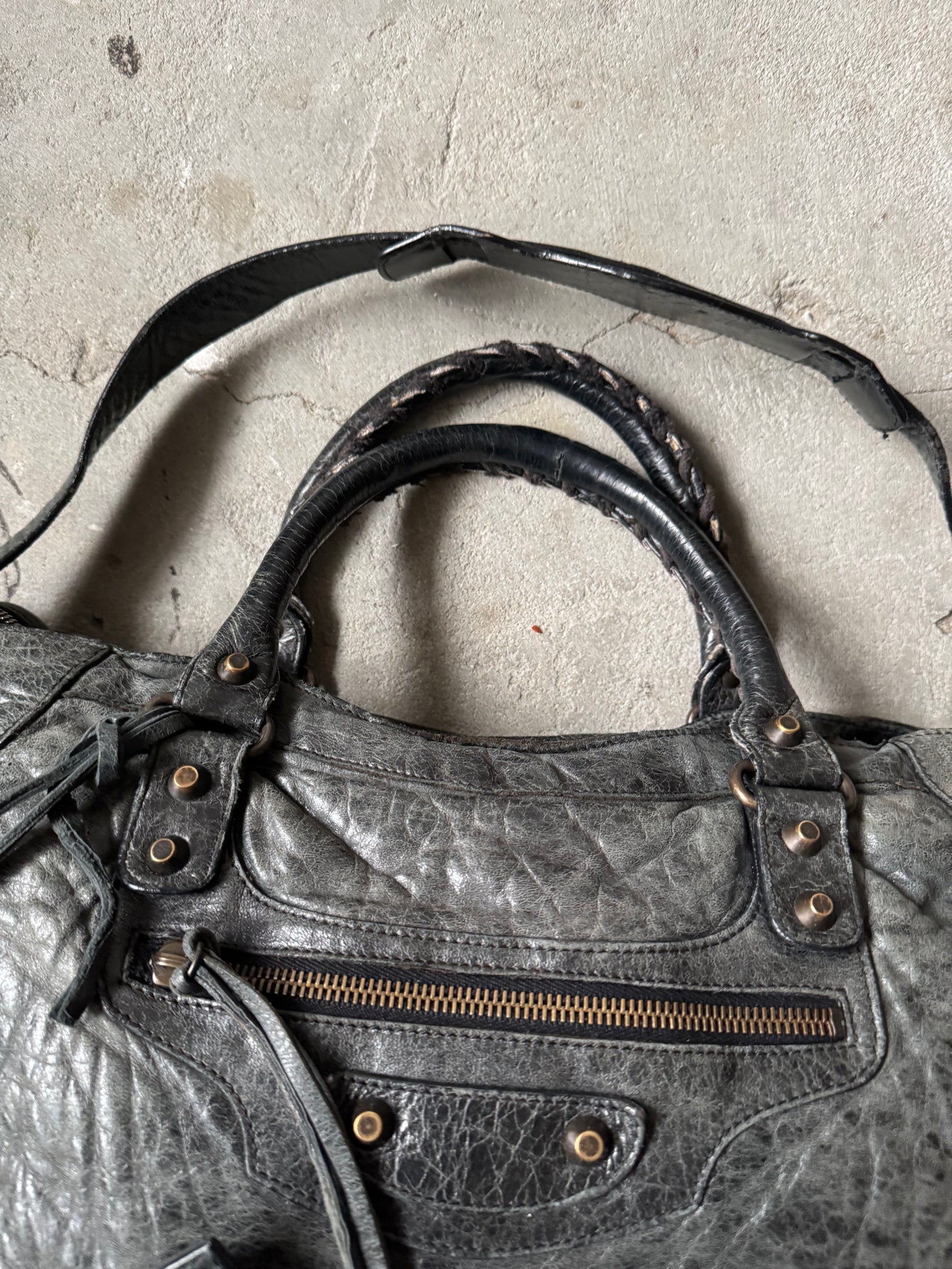 Balenciaga 2Way Agneau Leather Motorcycle City Bag Black