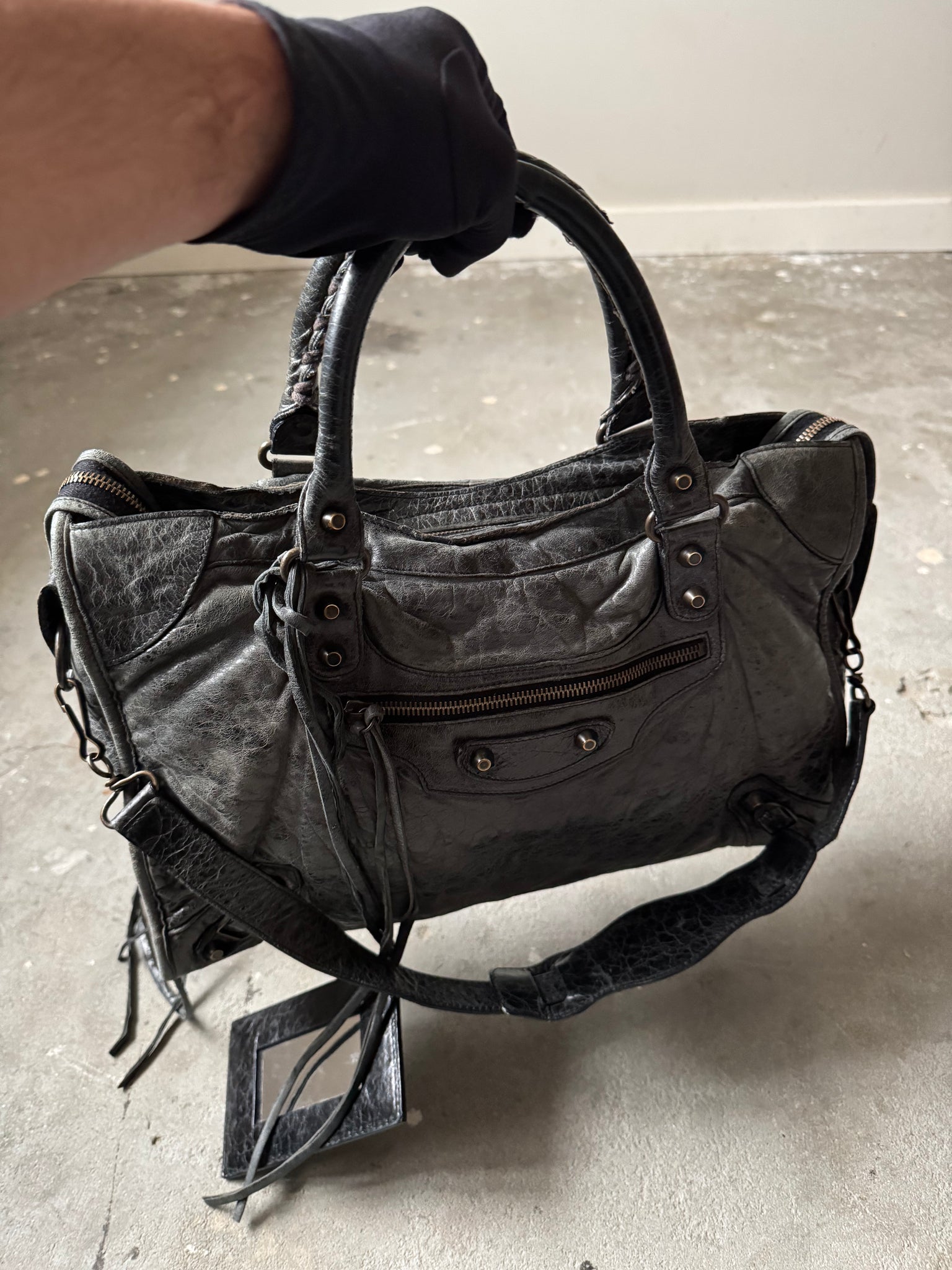 Balenciaga 2Way Agneau Leather Motorcycle City Bag Black