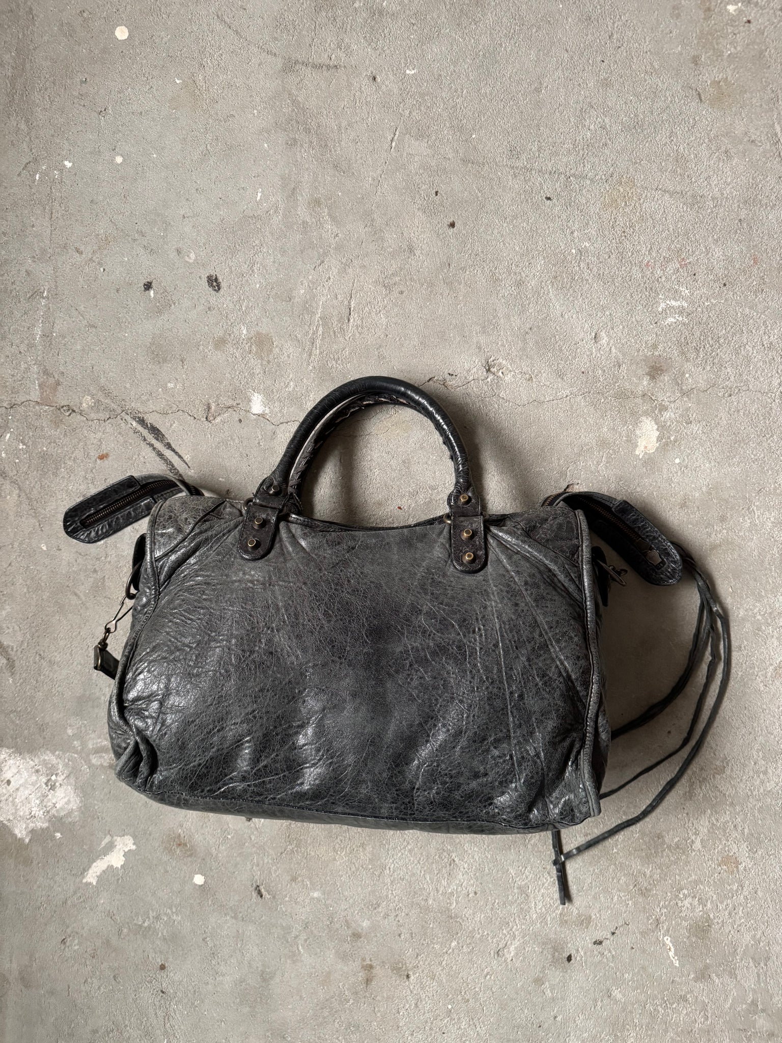 Balenciaga 2Way Agneau Leather Motorcycle City Bag Black