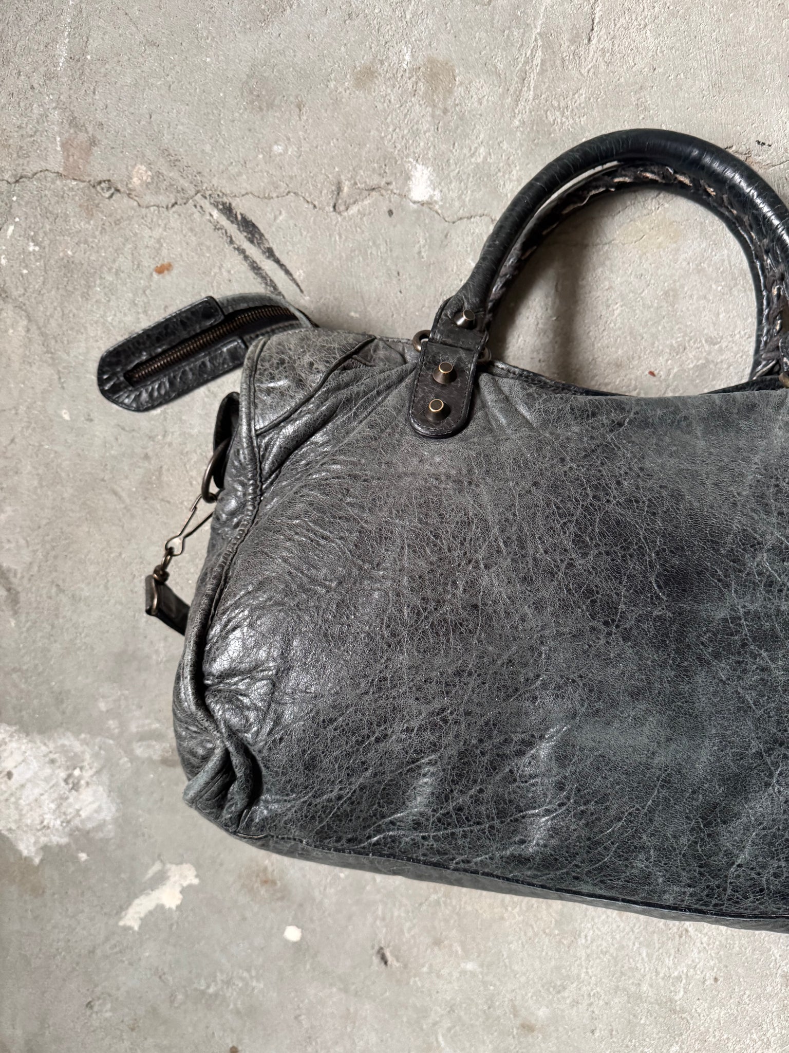 Balenciaga 2Way Agneau Leather Motorcycle City Bag Black