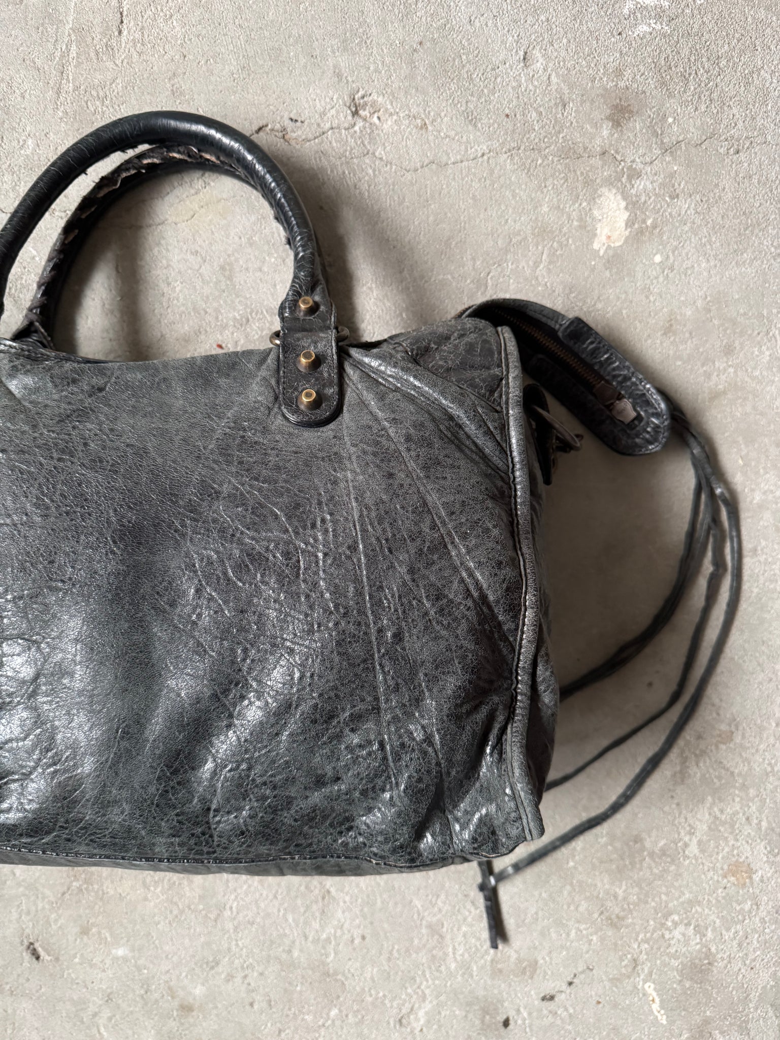 Balenciaga 2Way Agneau Leather Motorcycle City Bag Black