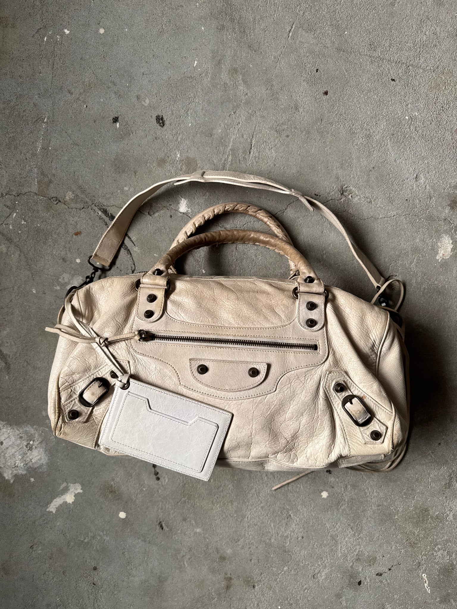 Balenciaga Twiggy City Shoulder Bag Off-White