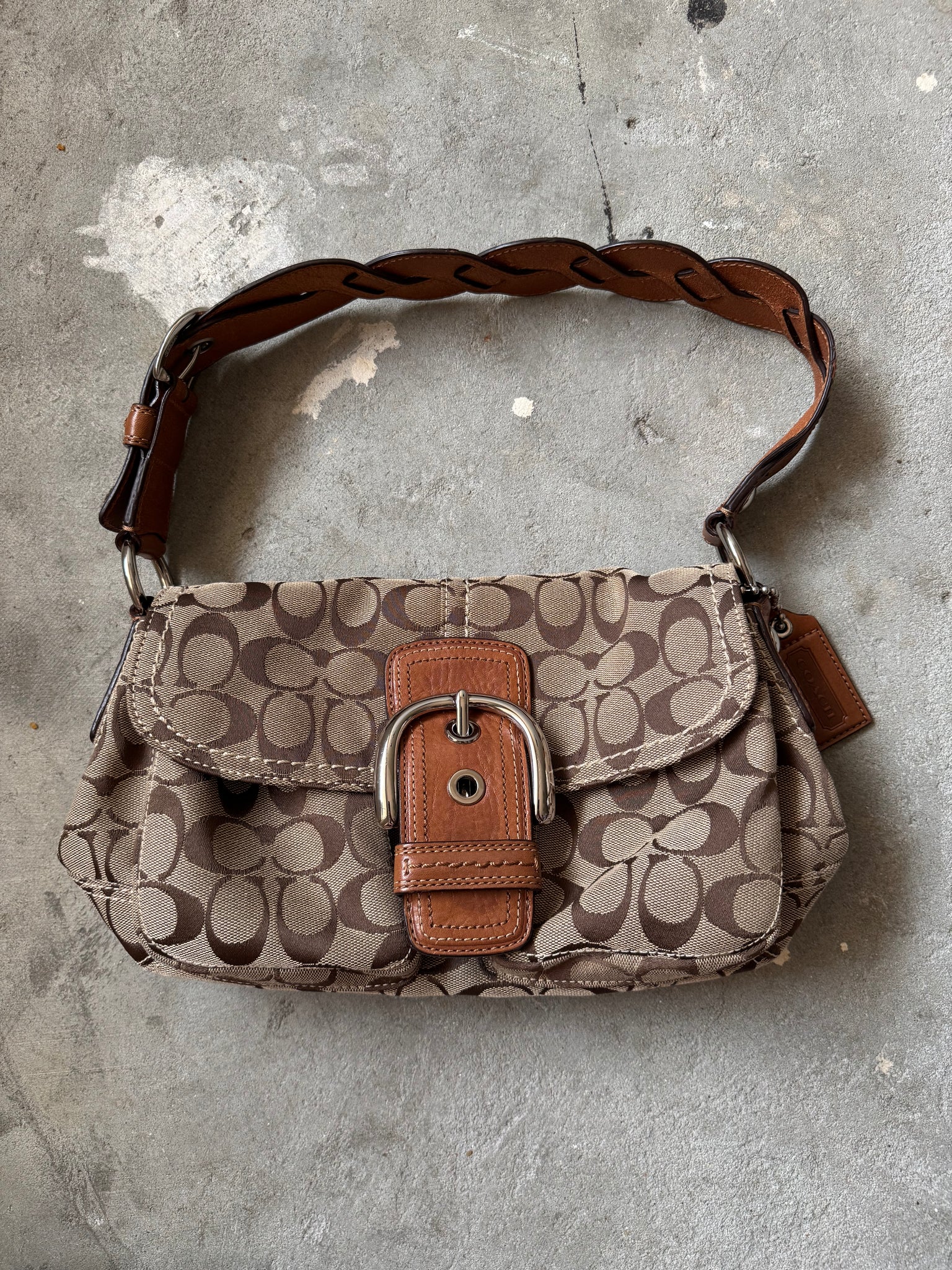 Coach Signature Soho Braided Shoulder Bag Beige/Brown
