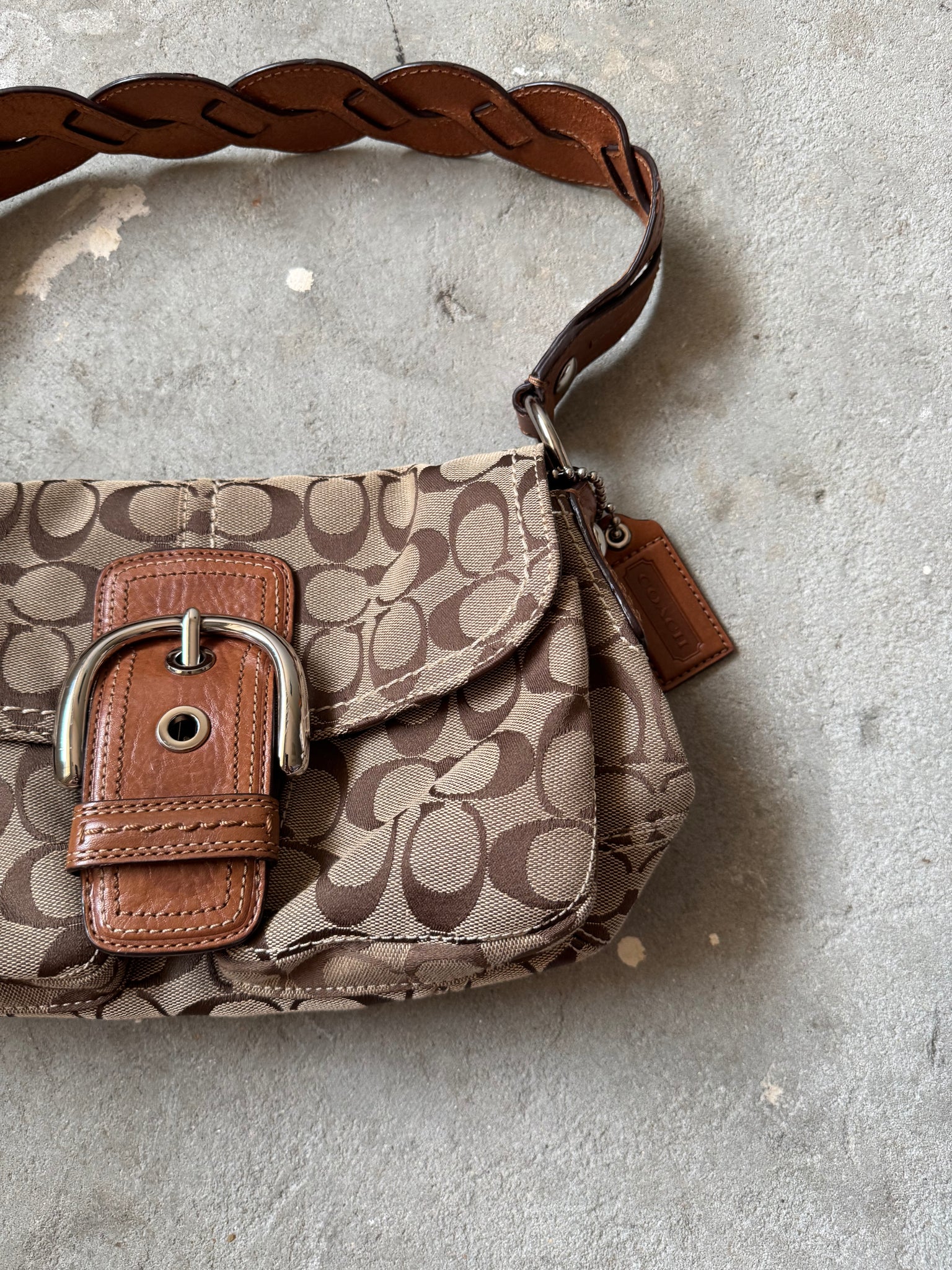 Coach Signature Soho Braided Shoulder Bag Beige/Brown