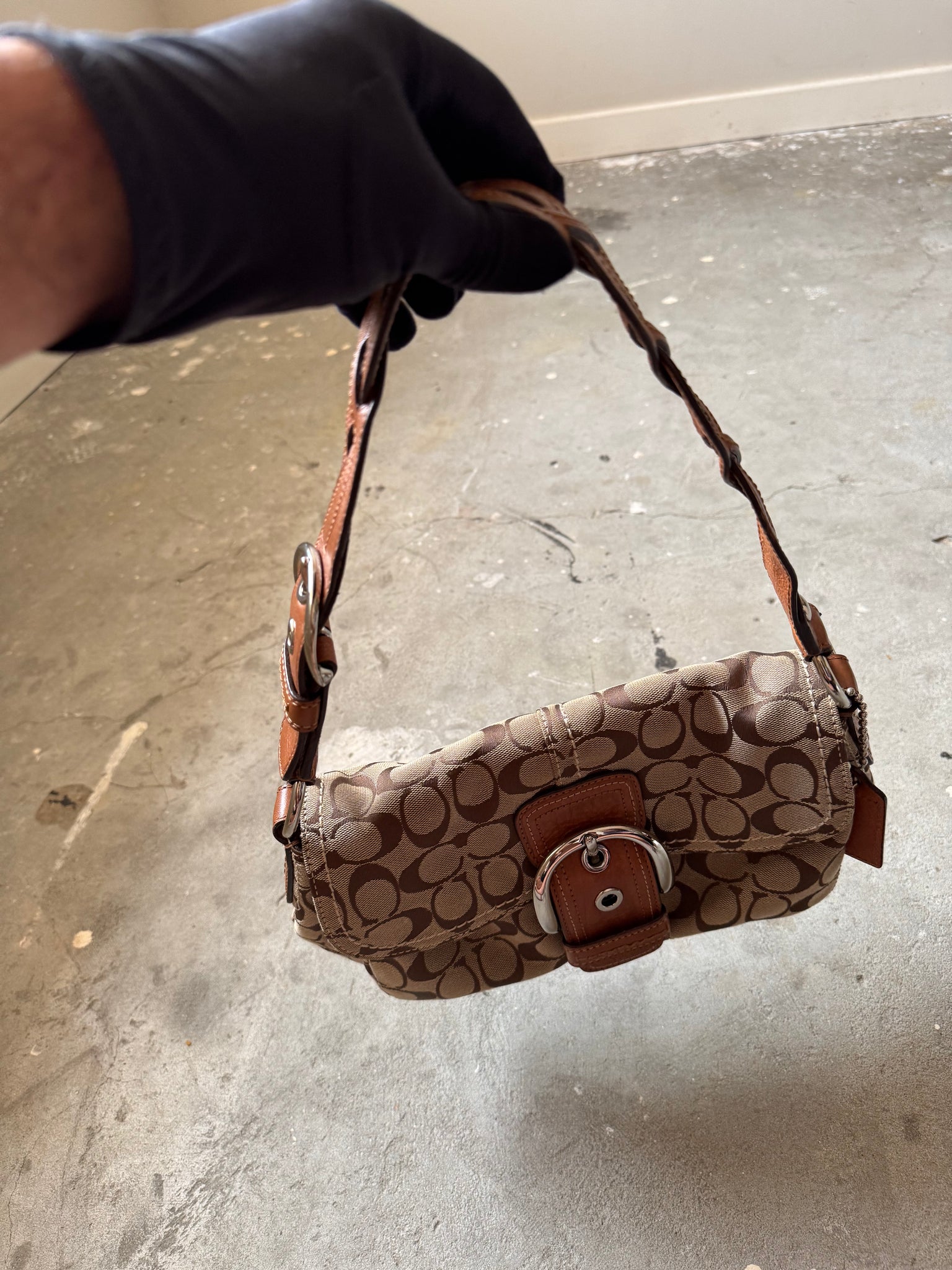 Coach Signature Soho Braided Shoulder Bag Beige/Brown