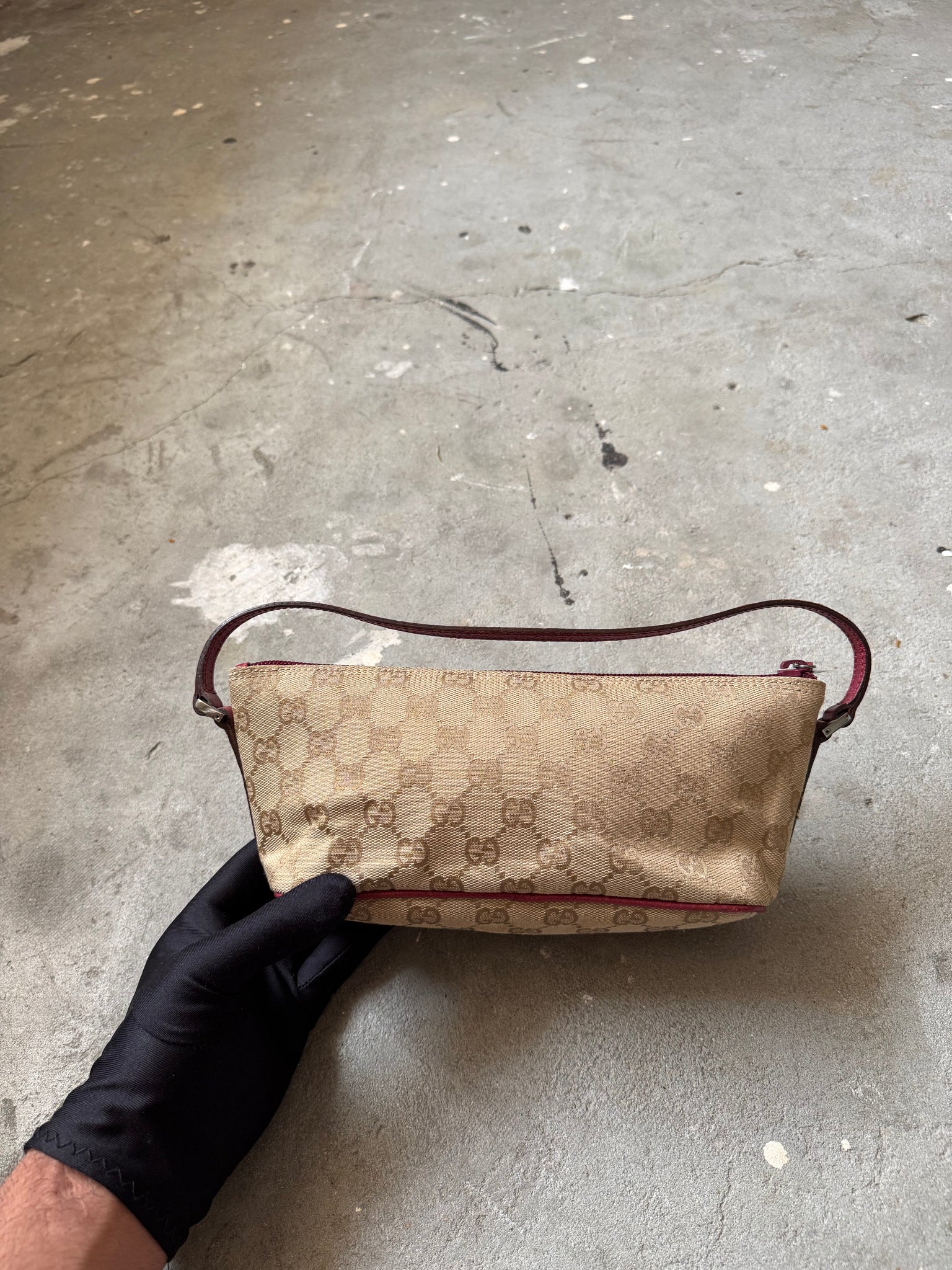 Gucci GG Monogram Pochette Boat Shoulder Bag Beige