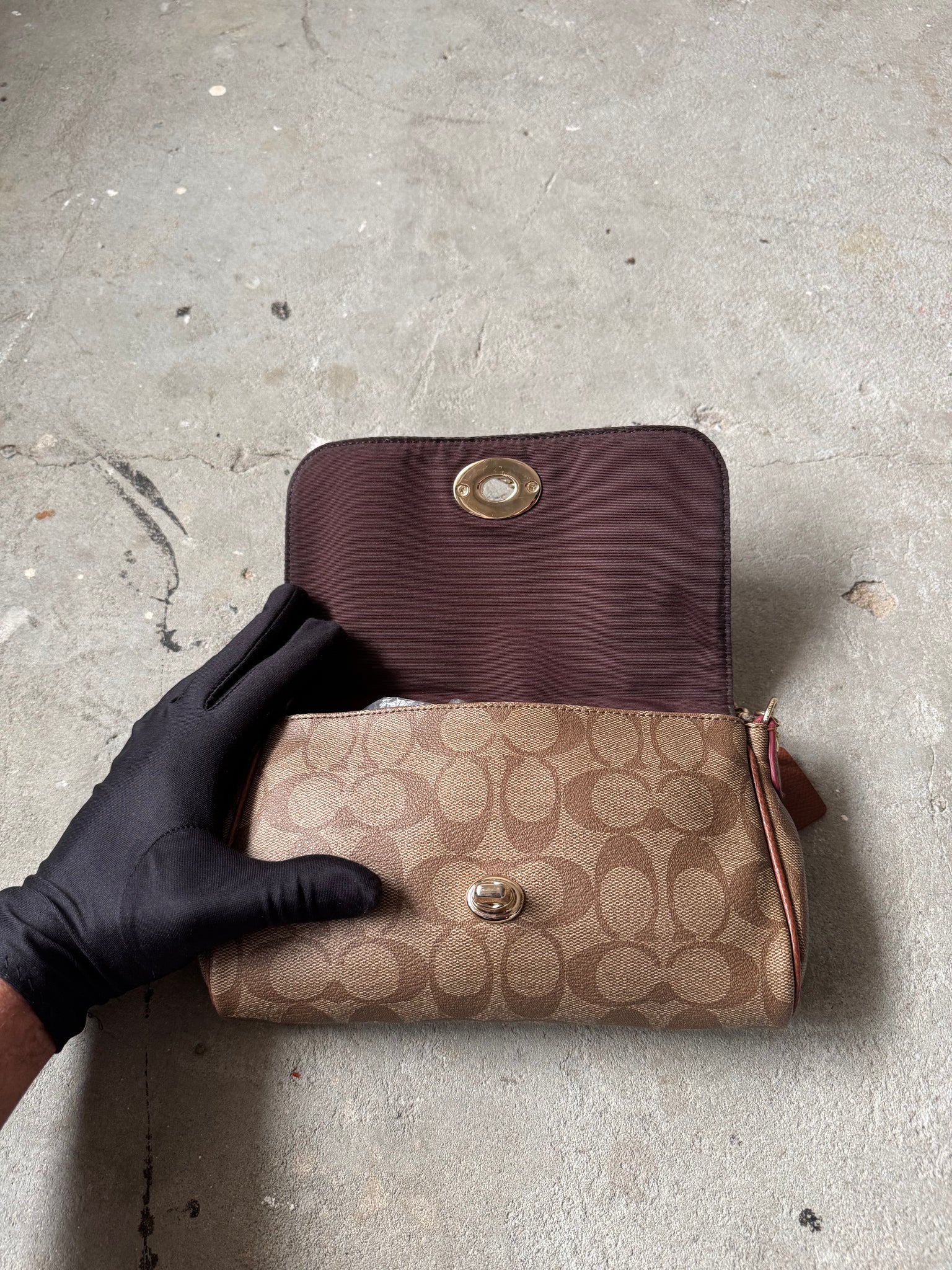Coach Signature Ruby Canvas Shoulder Bag Brown