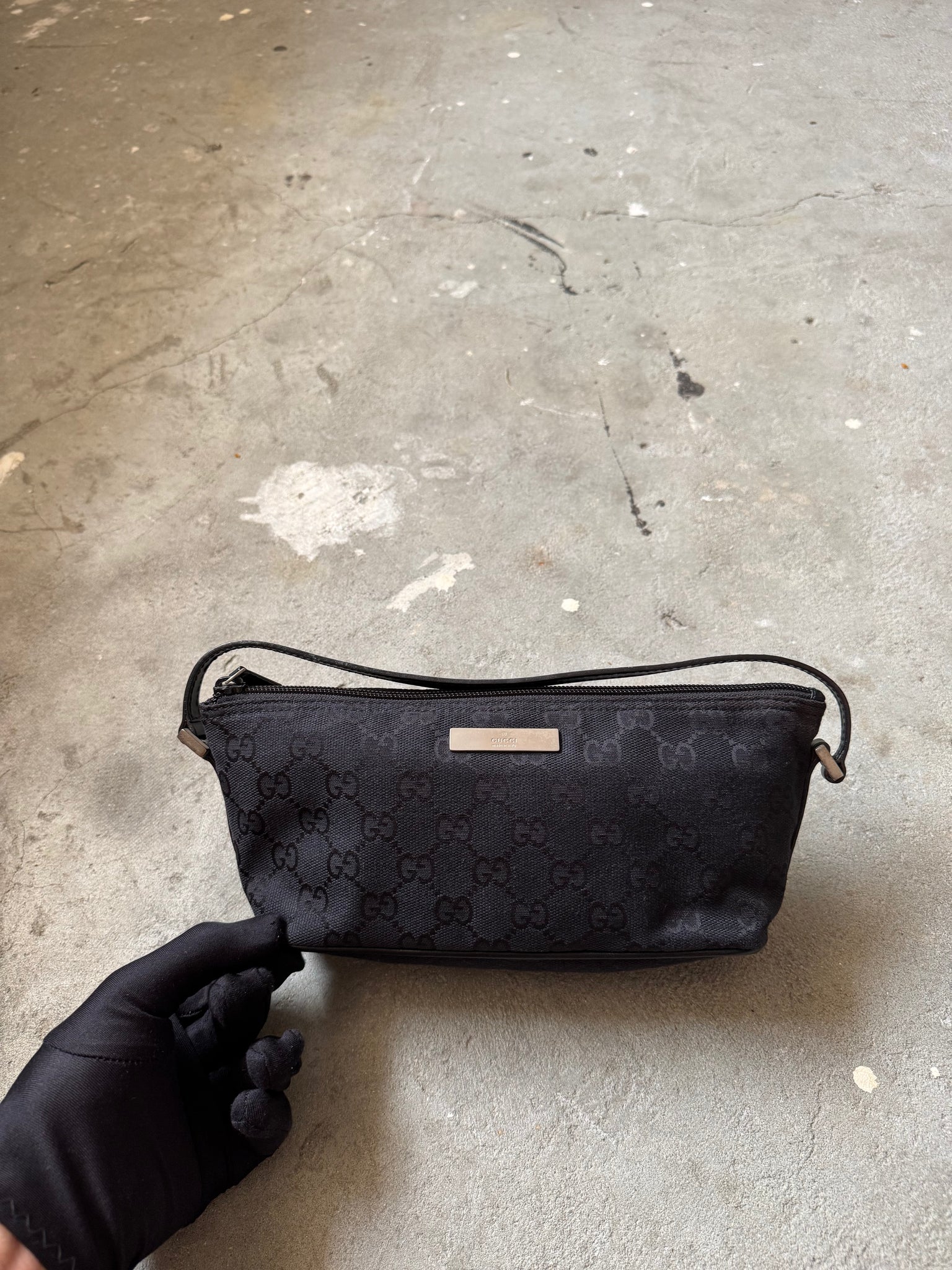 Gucci GG Monogram Pochette Boat Shoulder Bag Black