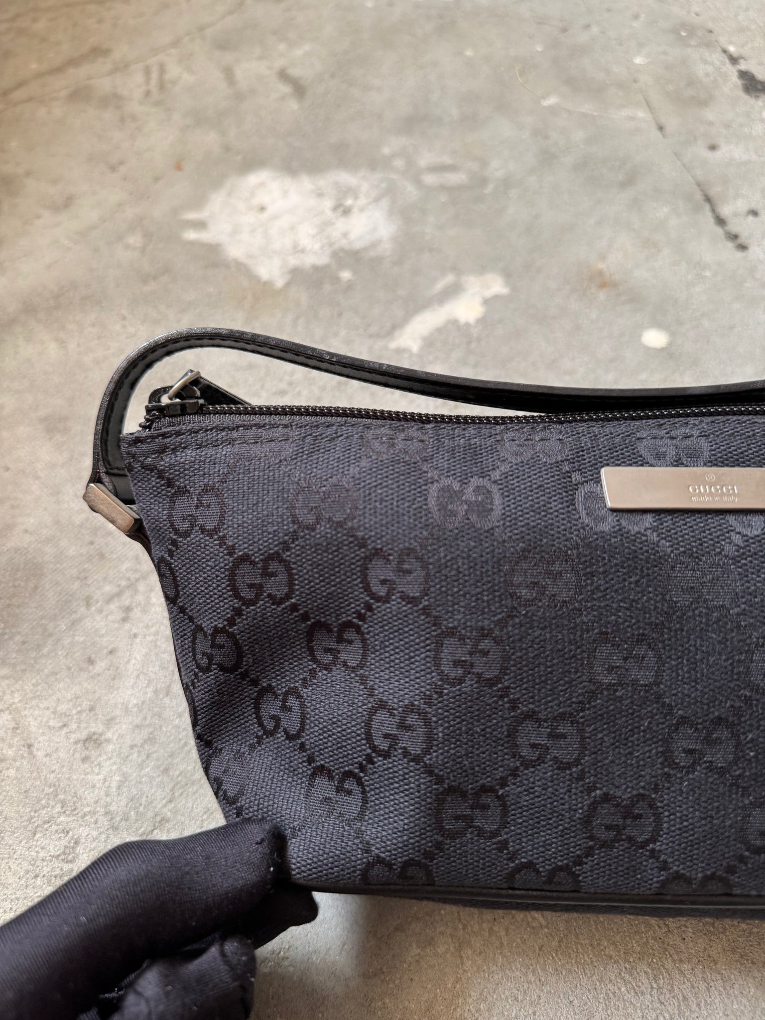 Gucci GG Monogram Pochette Boat Shoulder Bag Black