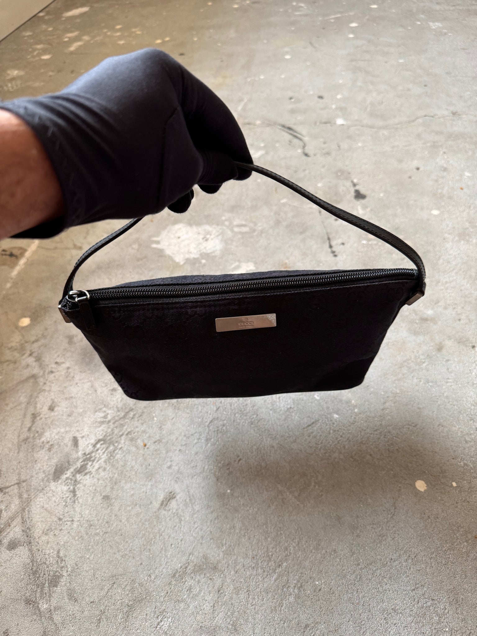 Gucci GG Monogram Pochette Boat Shoulder Bag Black