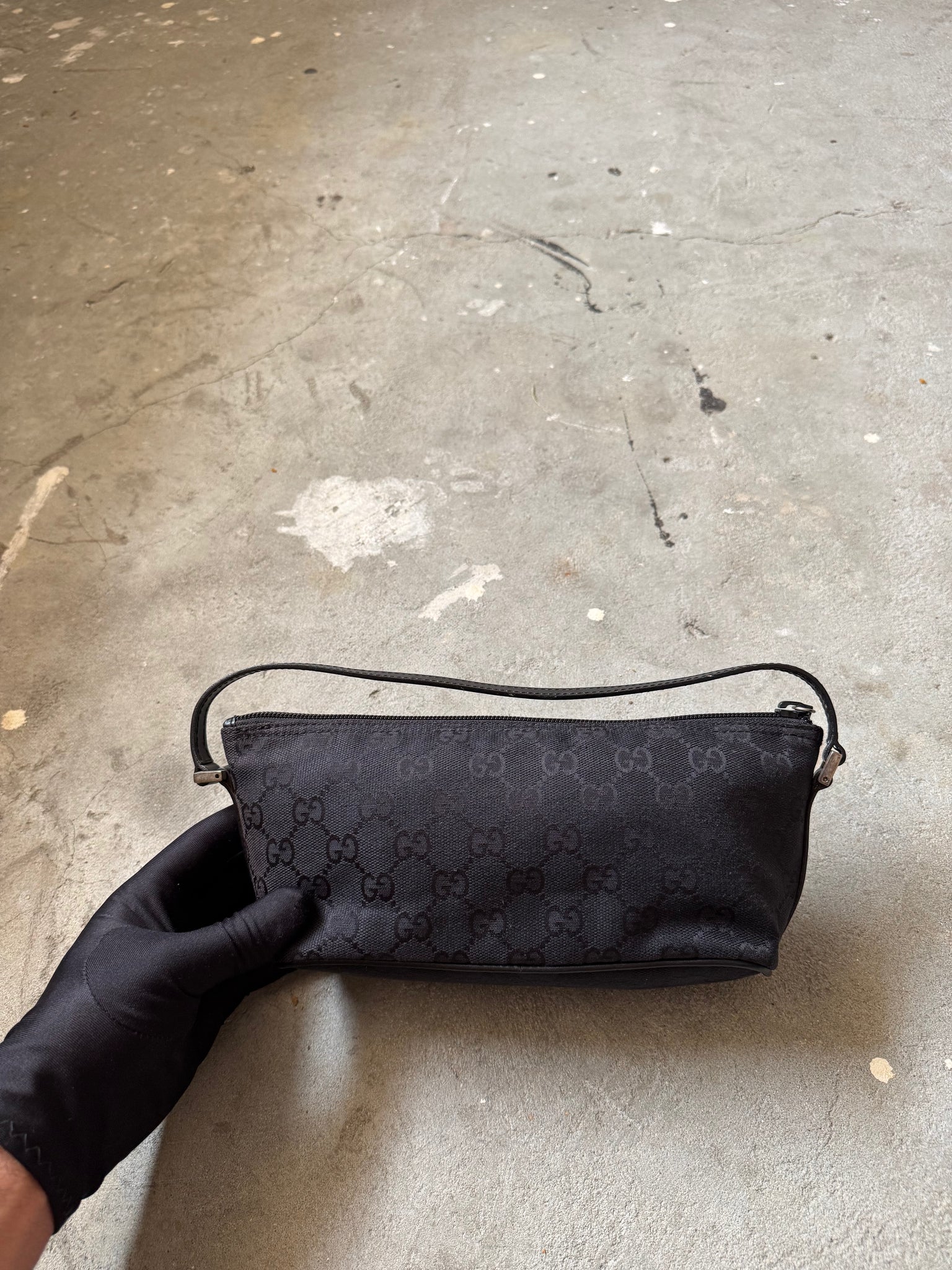 Gucci GG Monogram Pochette Boat Shoulder Bag Black