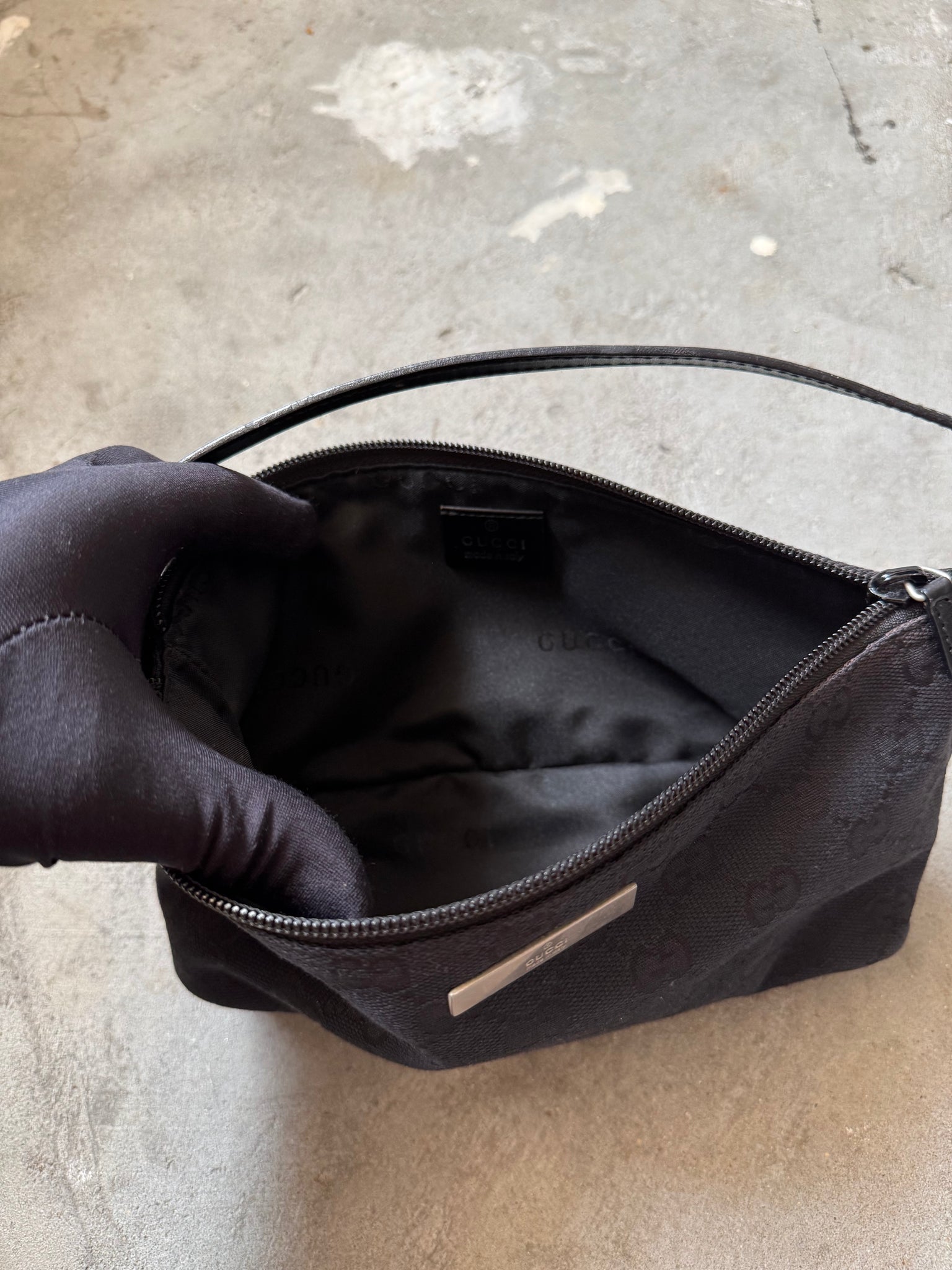 Gucci GG Monogram Pochette Boat Shoulder Bag Black