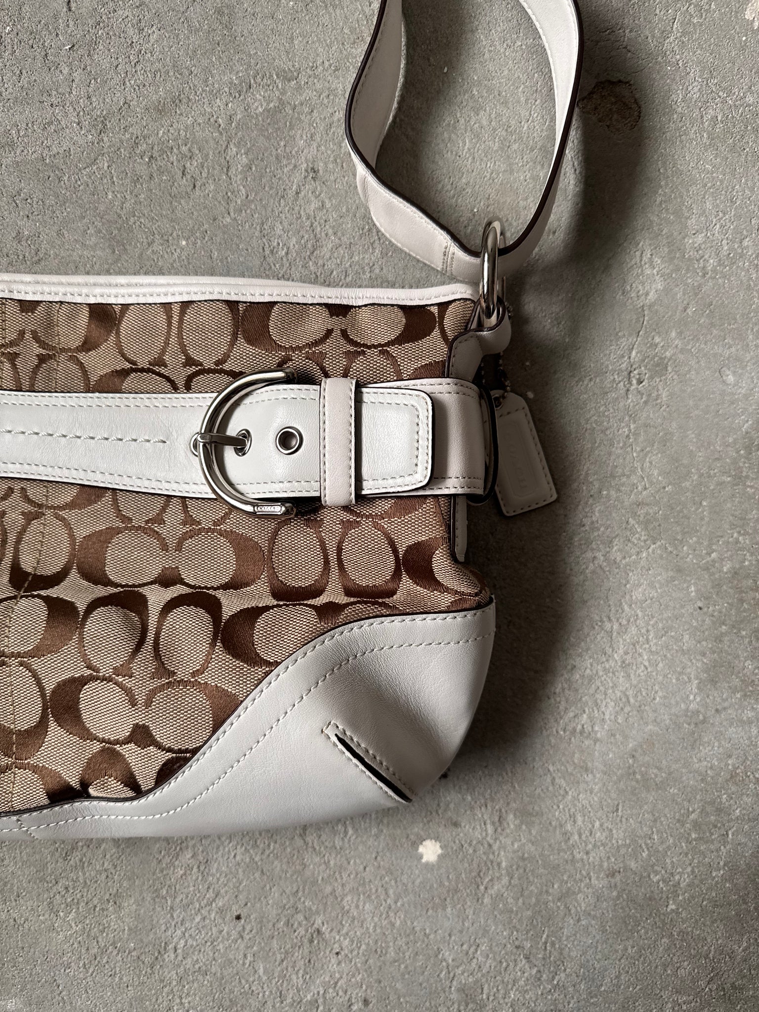 Coach 2Way Signature Sufflette Shoulder Bag Beige/White