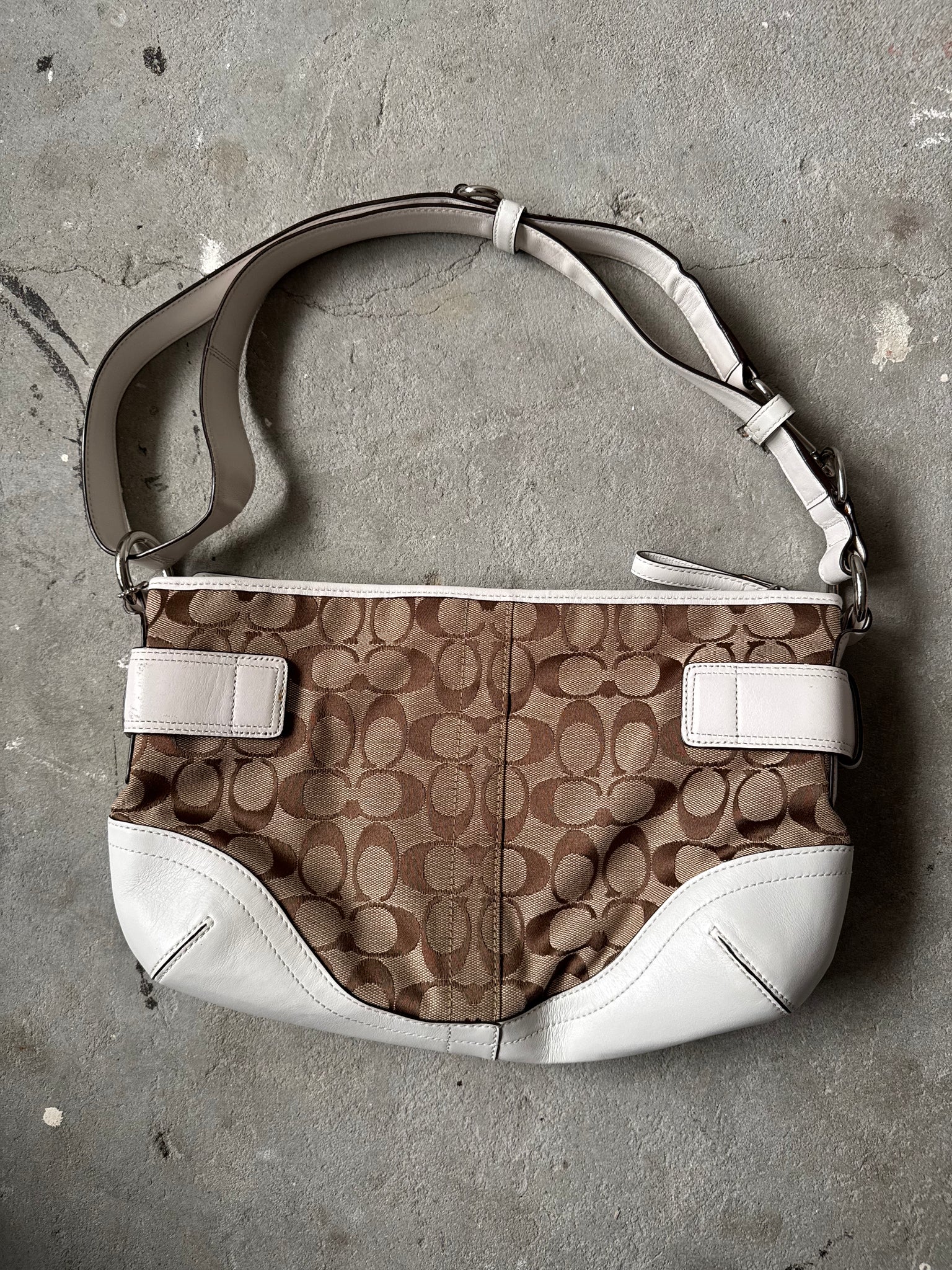 Coach 2Way Signature Sufflette Shoulder Bag Beige/White