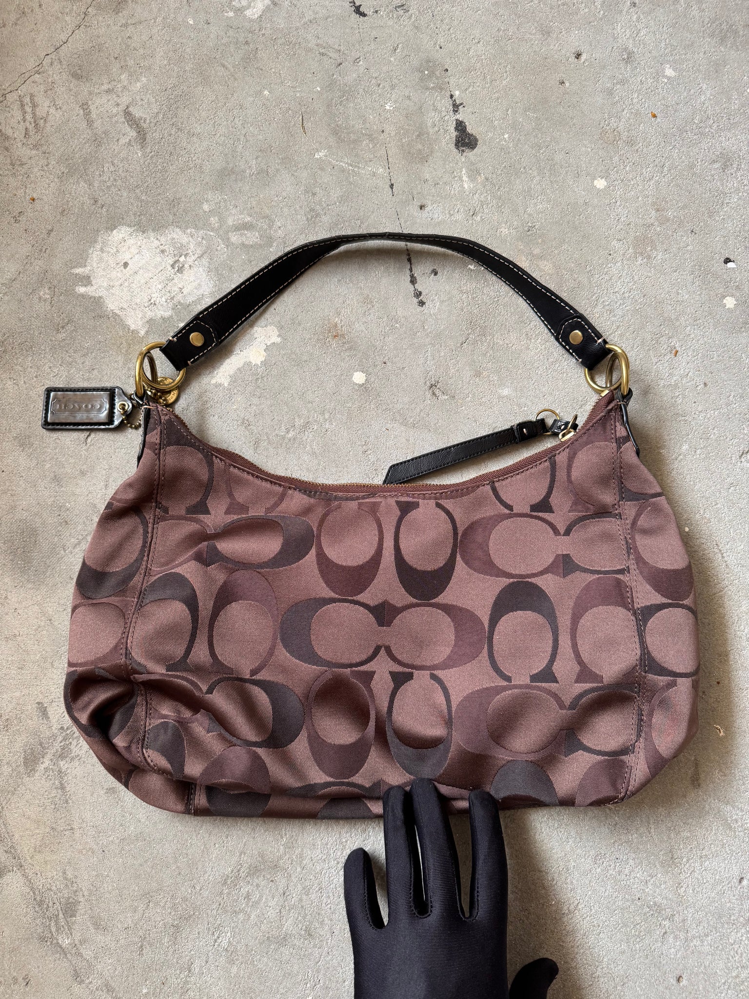 Coach 2Way Signature Stripe Shoulder Bag Brown/Black