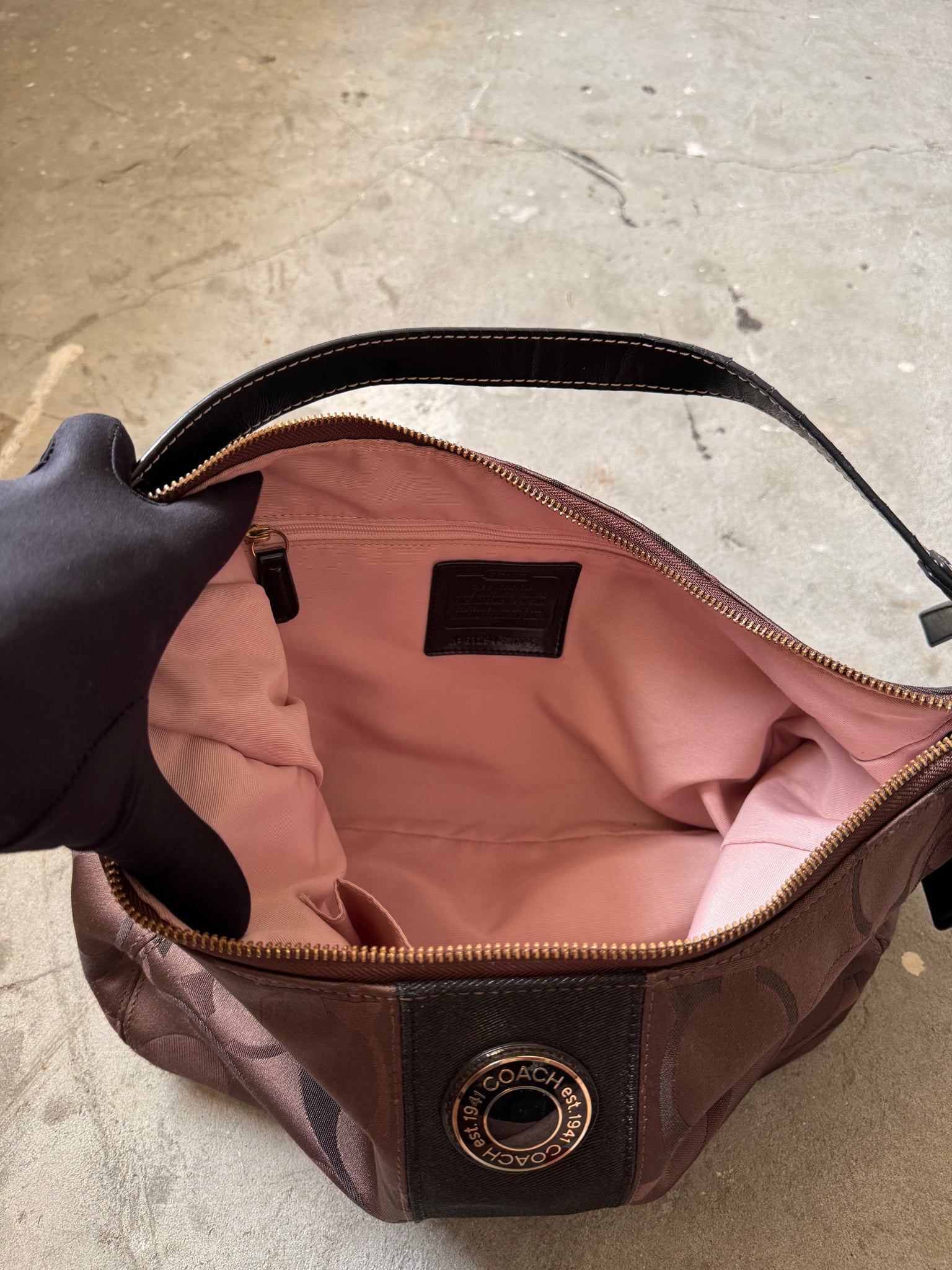 Coach 2Way Signature Stripe Shoulder Bag Brown/Black