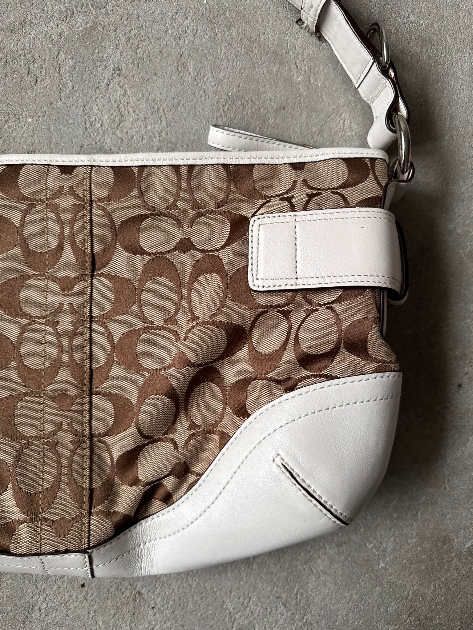 Coach 2Way Signature Sufflette Shoulder Bag Beige/White