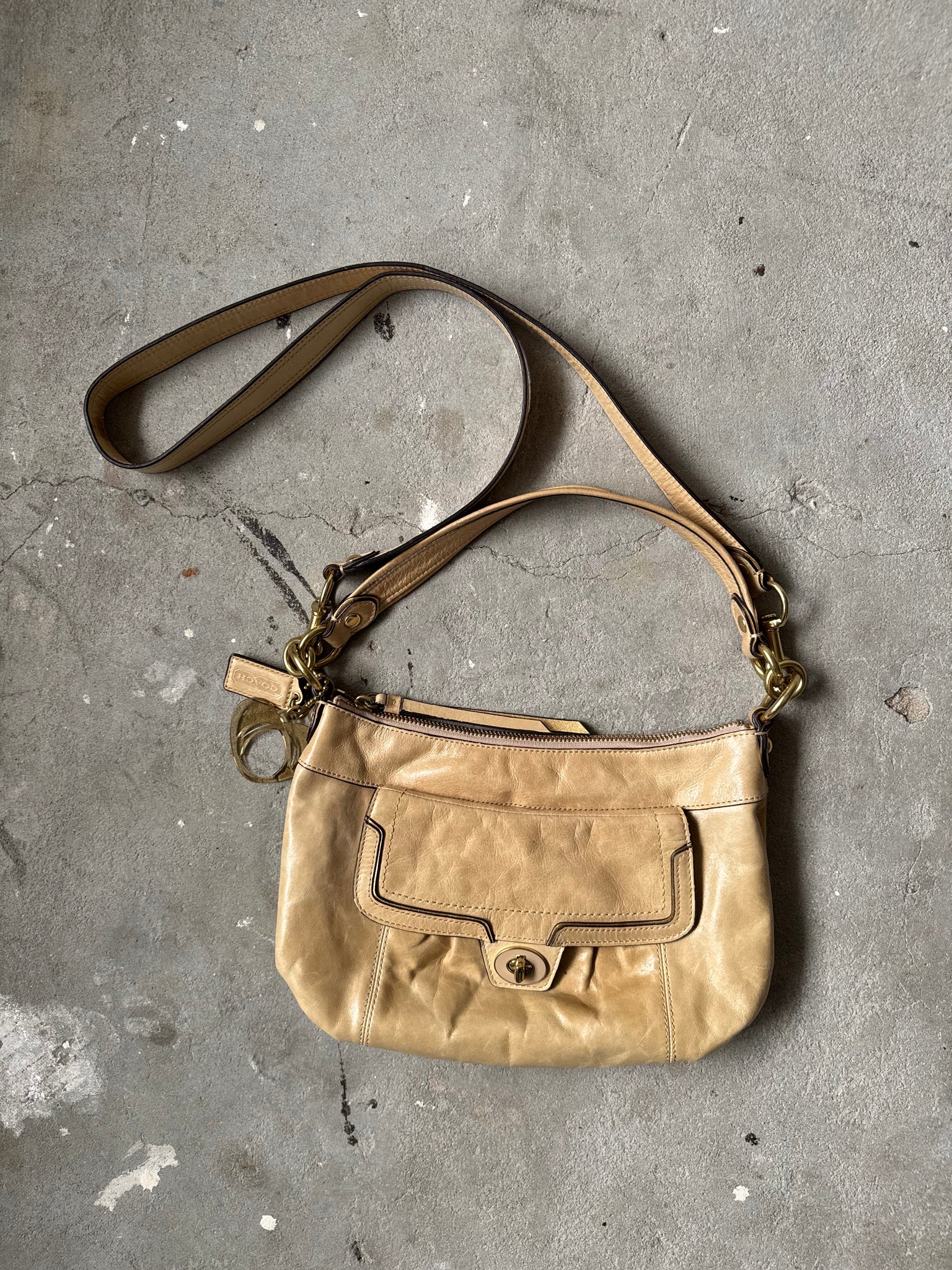 Coach 2Way Poppy Leather Shoulder Bag Beige